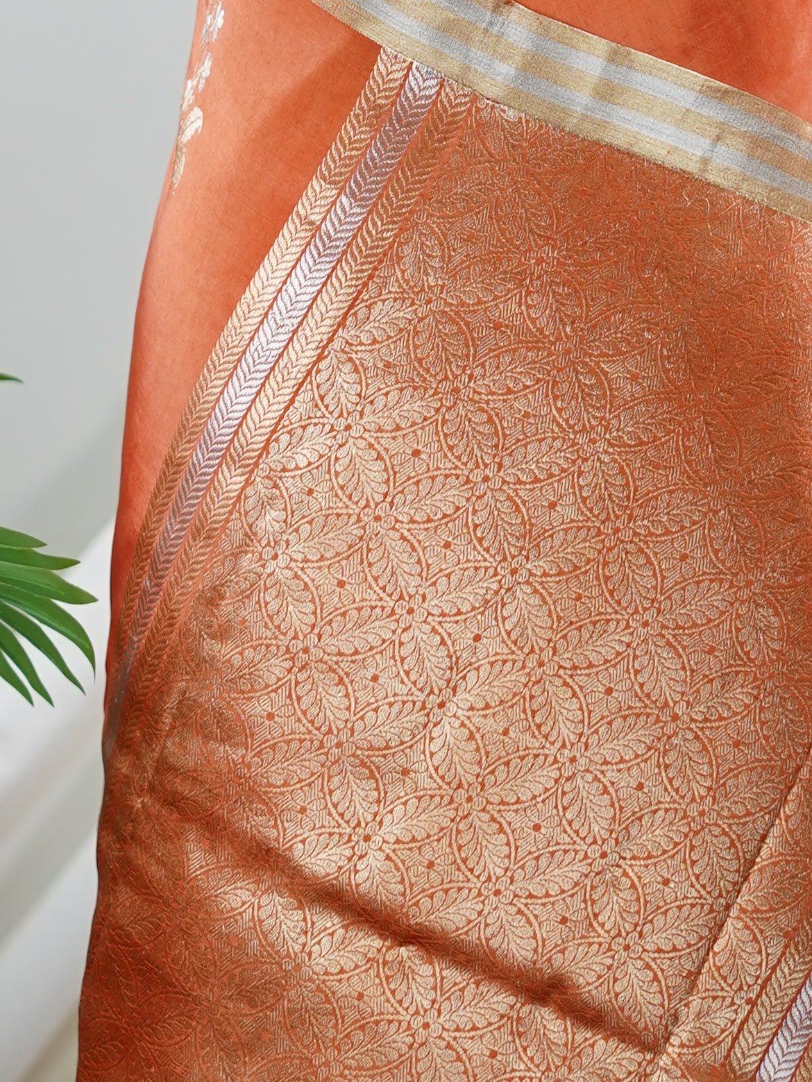 Katan Orange 100% Pure Katan Soft Silk - Manoranjitham Weaves - Handloom Store