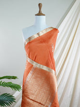 Katan Orange 100% Pure Katan Soft Silk - Manoranjitham Weaves - Handloom Store