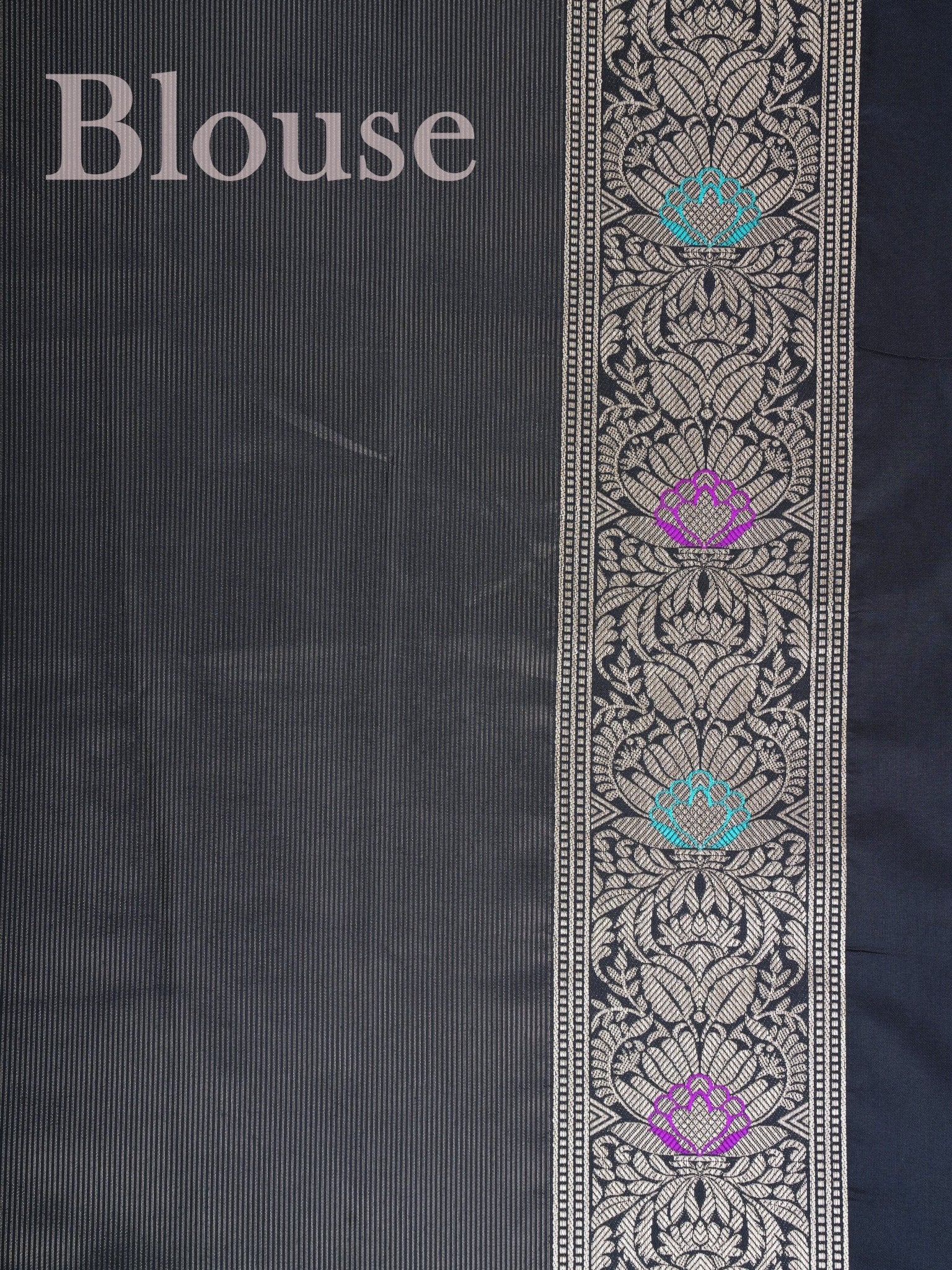 Katan Black Katan Semi Silk - Manoranjitham Weaves - Handloom Store