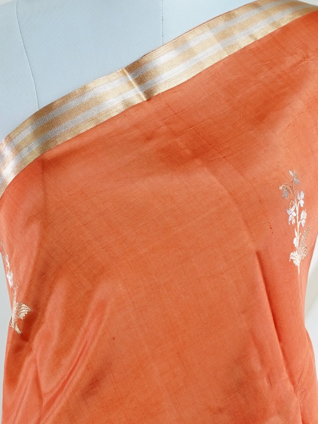 Katan Orange 100% Pure Katan Soft Silk - Manoranjitham Weaves - Handloom Store
