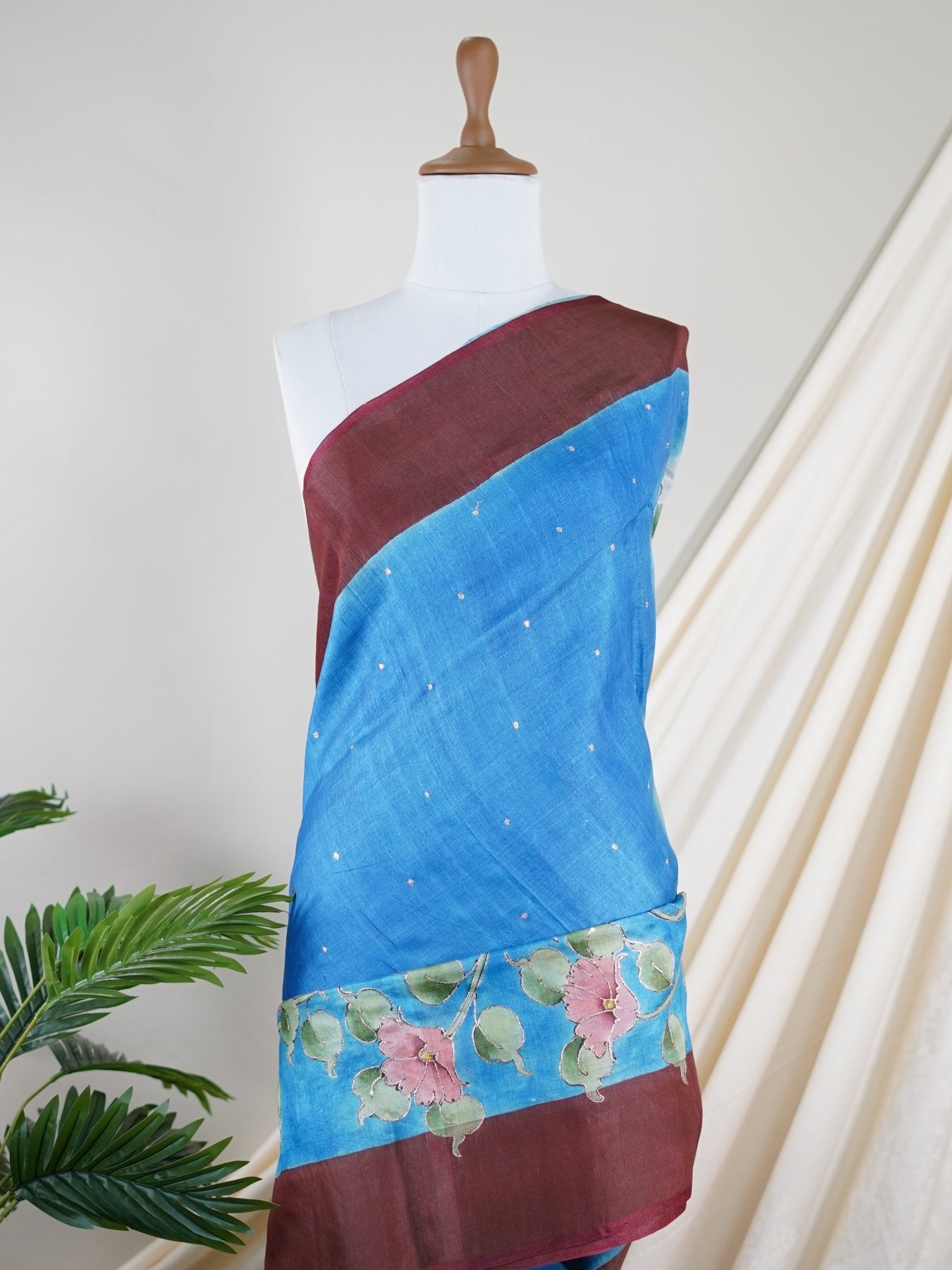 Tussars Blue 100% Pure Tussar - Manoranjitham Weaves - Handloom Store