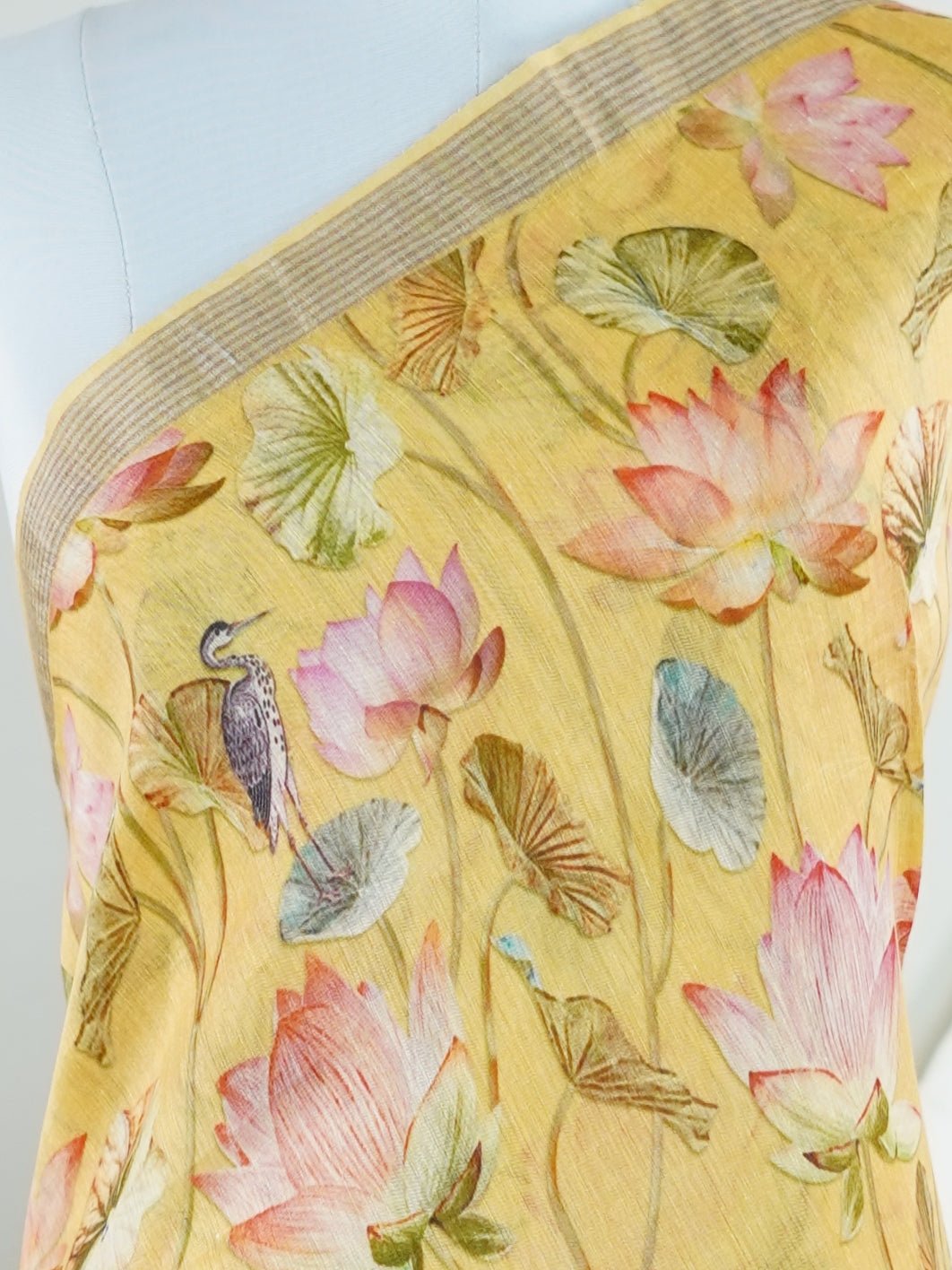 Linen Kora Yellow 100% Pure Linen - Manoranjitham Weaves - Handloom Store