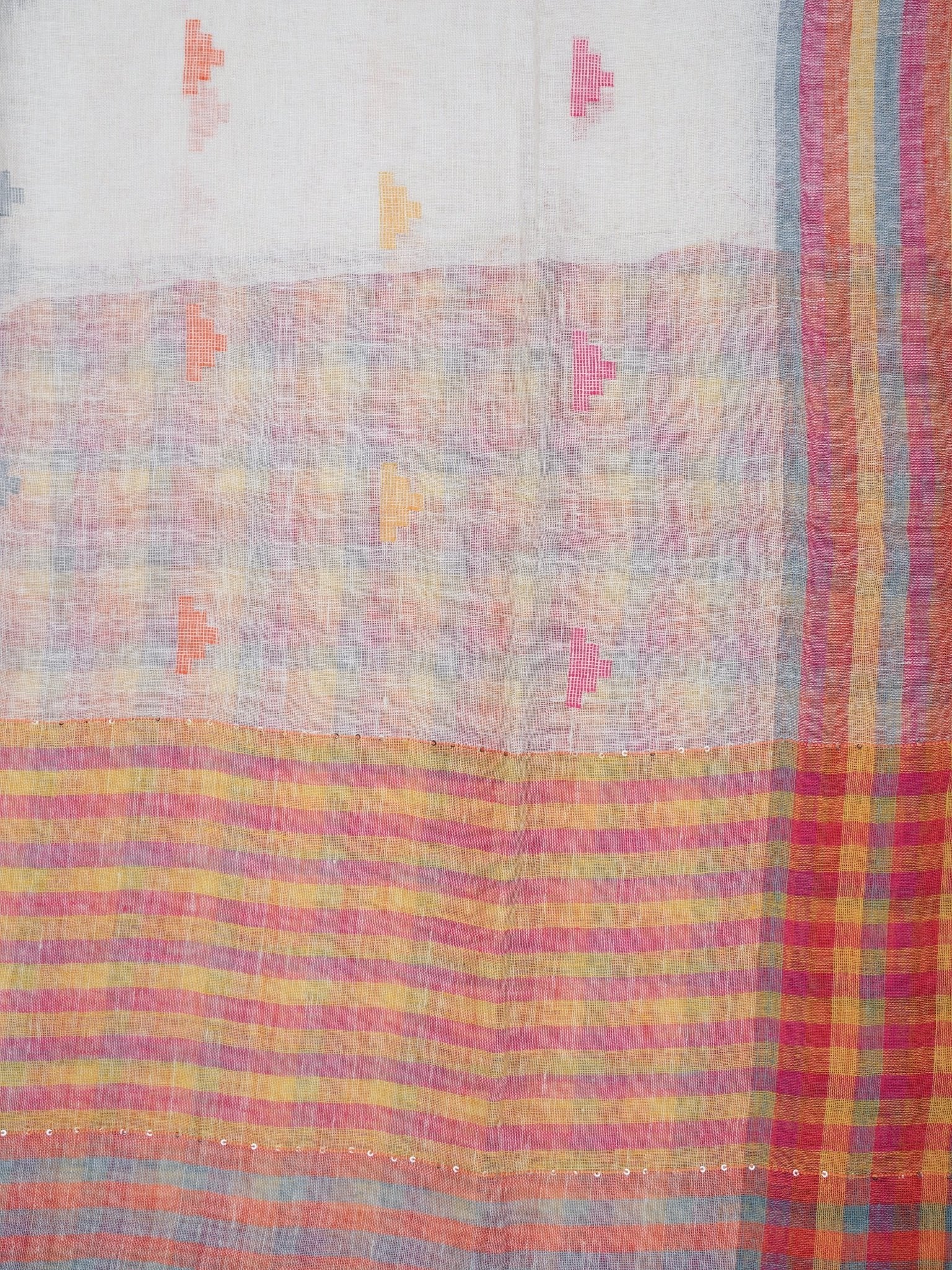 Linen White 100% Pure Linen - Manoranjitham Weaves - Handloom Store