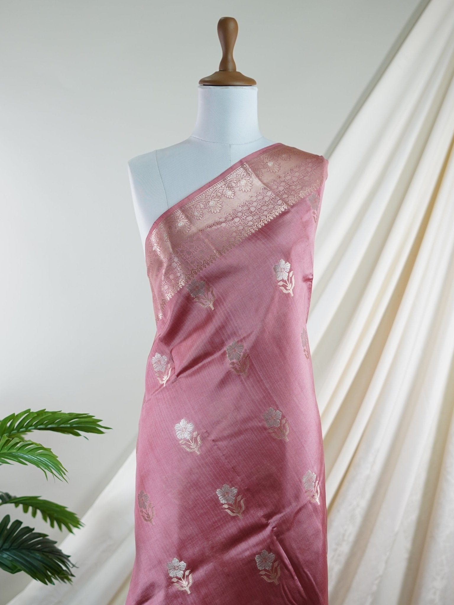 Chiniya Silk Peach 100% Pure Katan Soft Silk - Manoranjitham Weaves - Handloom Store