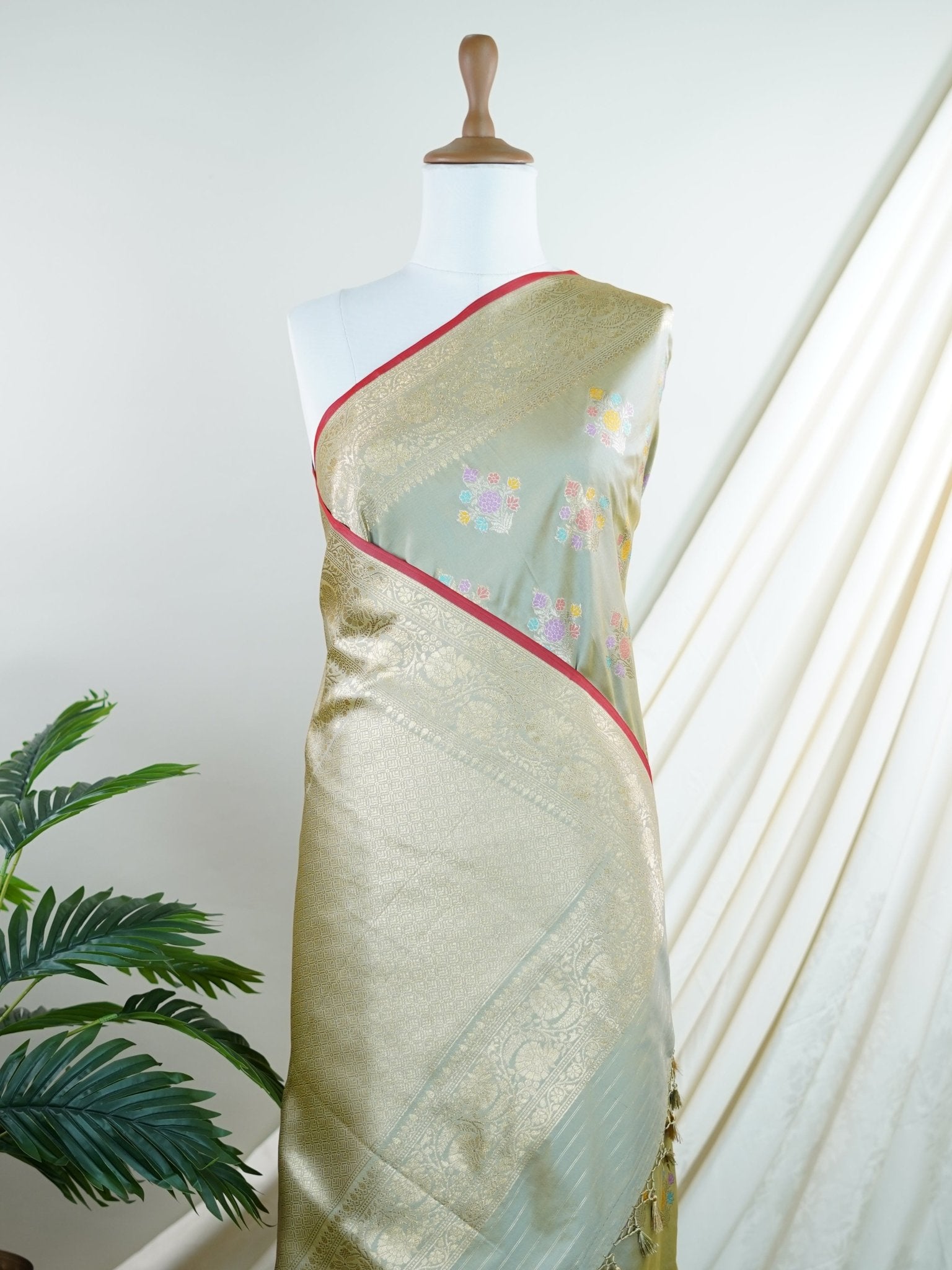 Katan Grey Katan Semi Silk - Manoranjitham Weaves - Handloom Store