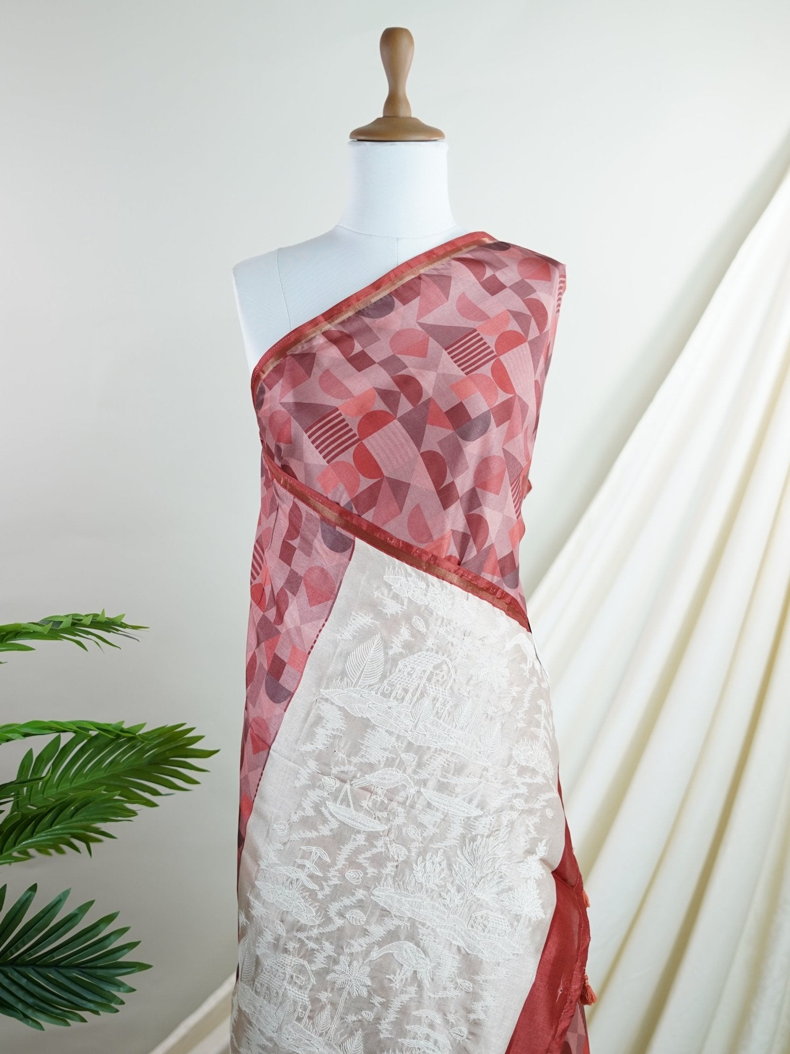 Katan Cream Semi Silk - Manoranjitham Weaves - Handloom Store