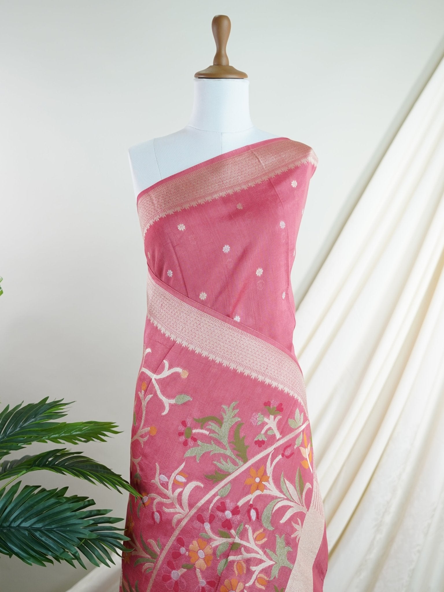 Georgette Pink Tussar Georgette - Manoranjitham Weaves - Handloom Store