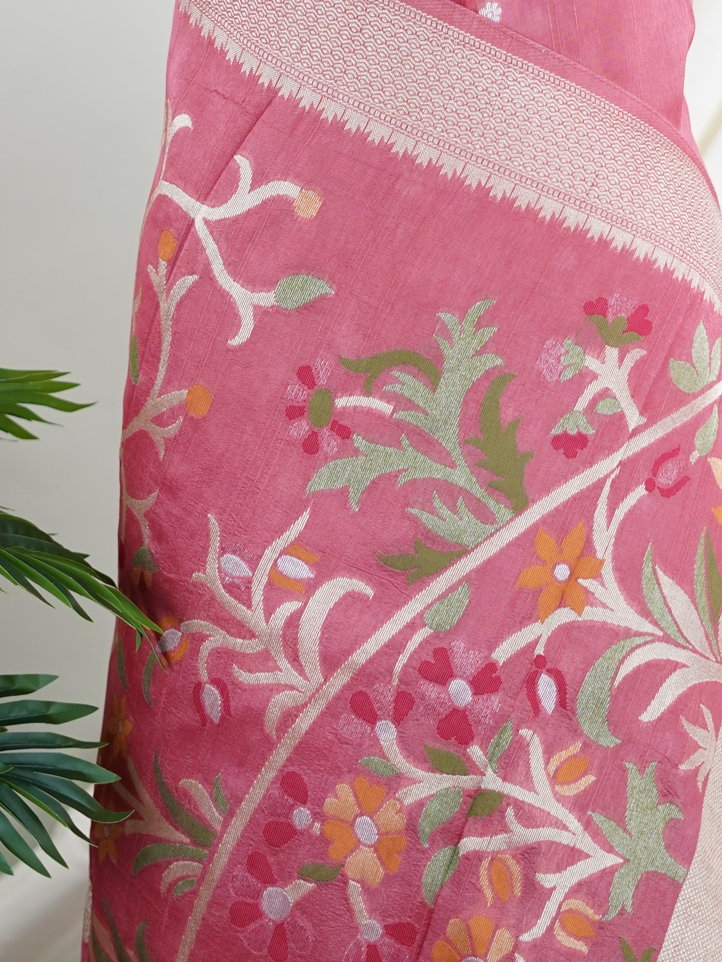 Georgette Pink Tussar Georgette - Manoranjitham Weaves - Handloom Store