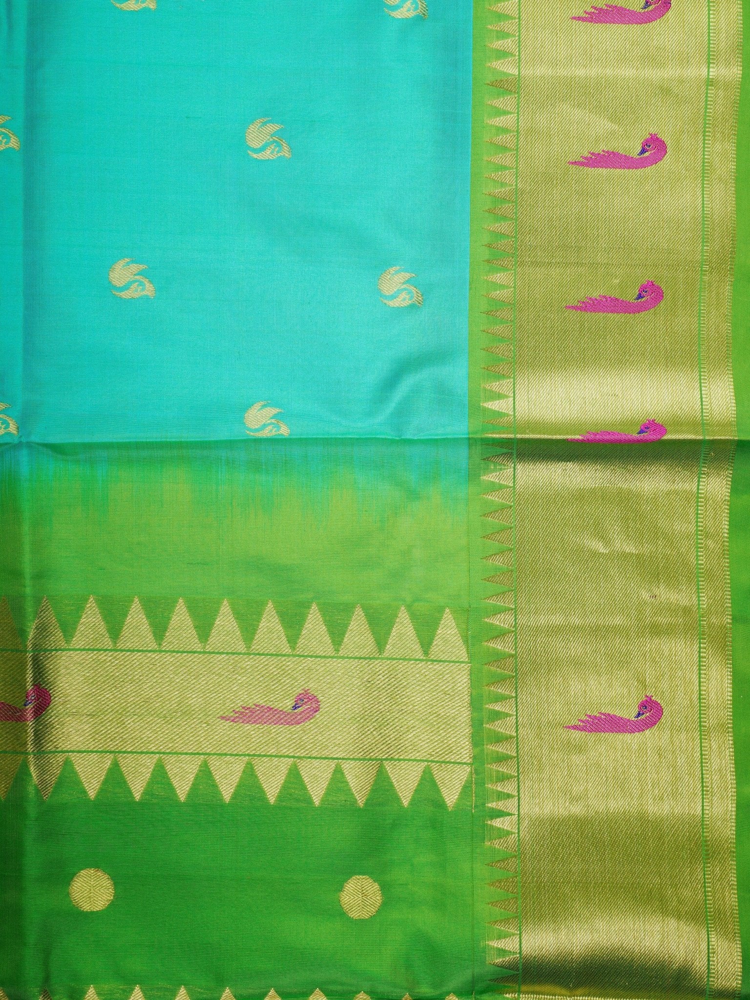 Venkatagiri Silk Green 100% Pure Silk - Manoranjitham Weaves - Handloom Store