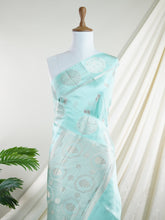 Katan Ice Blue 100% Pure Katan Soft Silk - Manoranjitham Weaves - Handloom Store