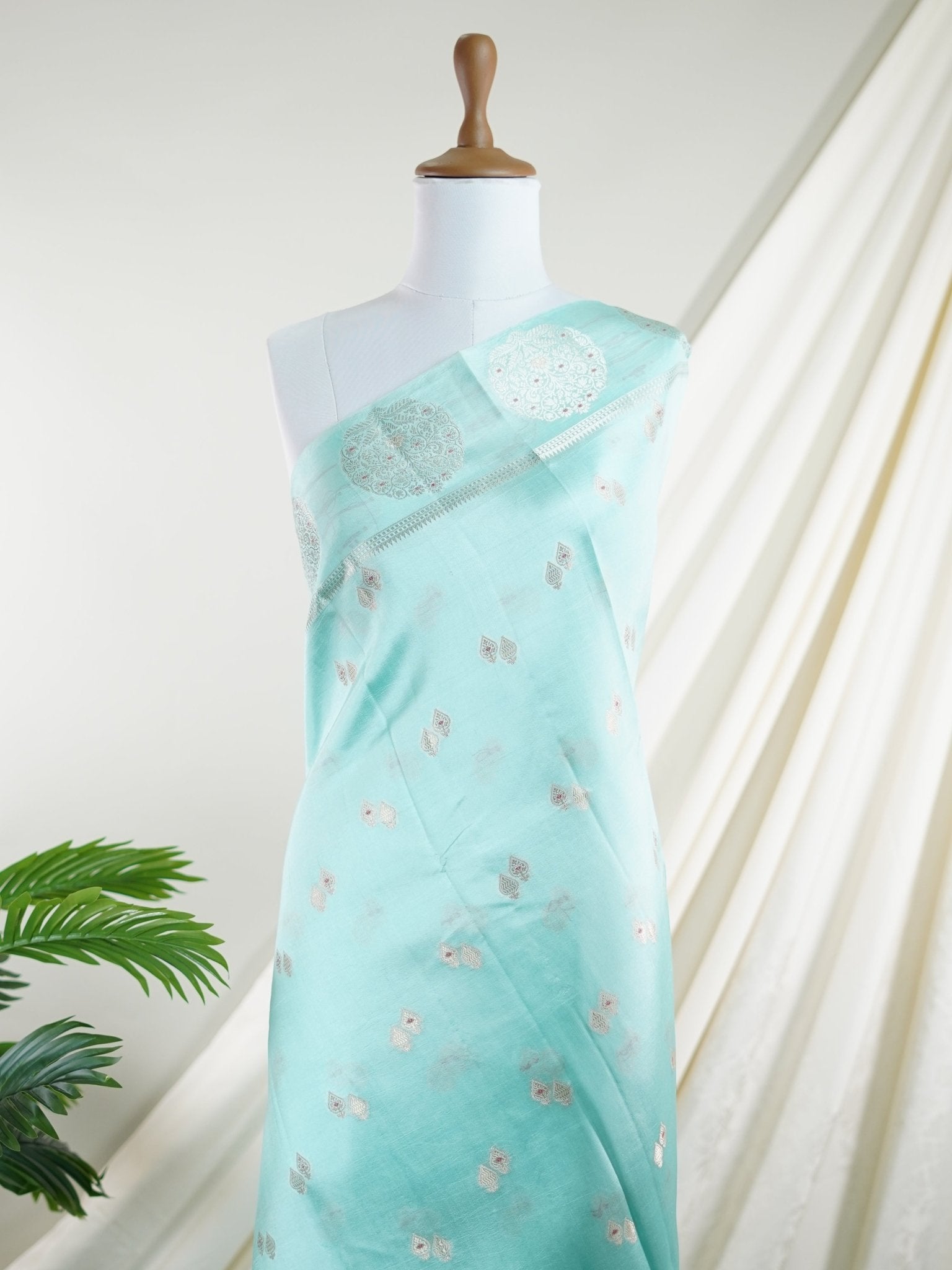 Katan Ice Blue 100% Pure Katan Soft Silk - Manoranjitham Weaves - Handloom Store