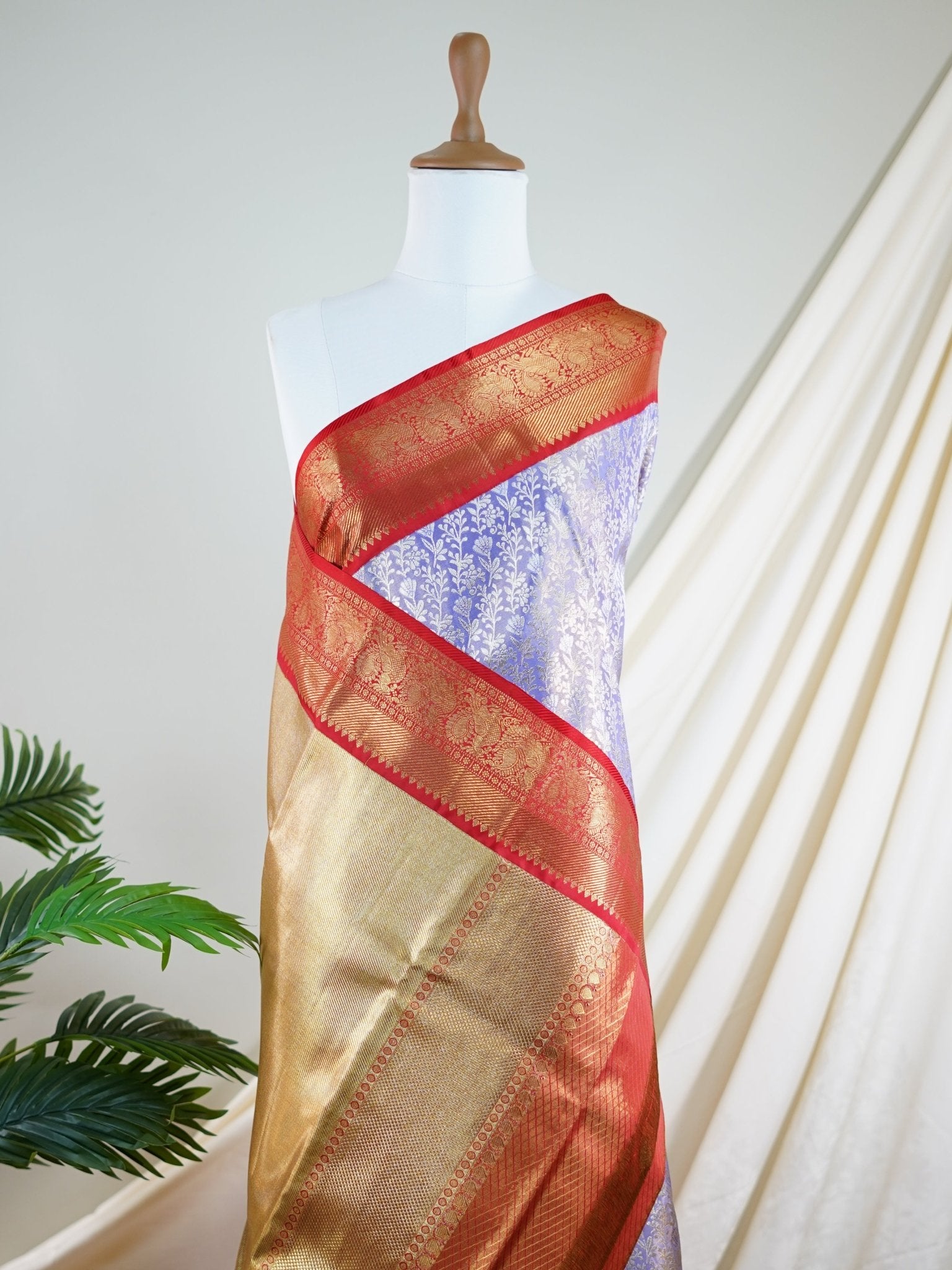 Kanchipuram Silk Lilac 100% Pure Silk - Manoranjitham Weaves - Handloom Store