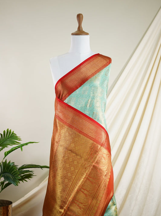 Kanchipuram Silk Green 100% Pure Silk - Manoranjitham Weaves - Handloom Store