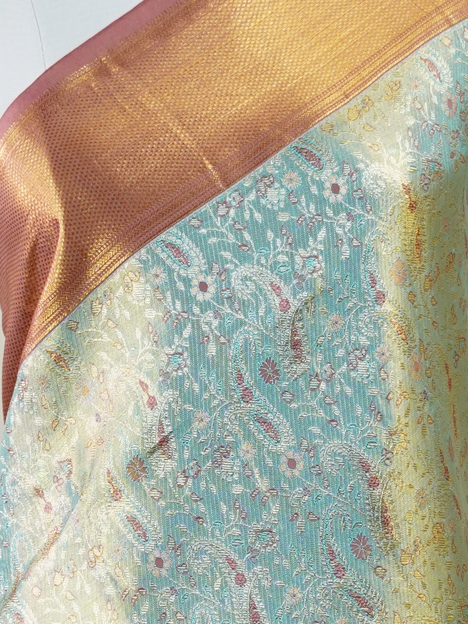 Kanchipuram Silk Olive Green 100% Pure Silk - Manoranjitham Weaves - Handloom Store