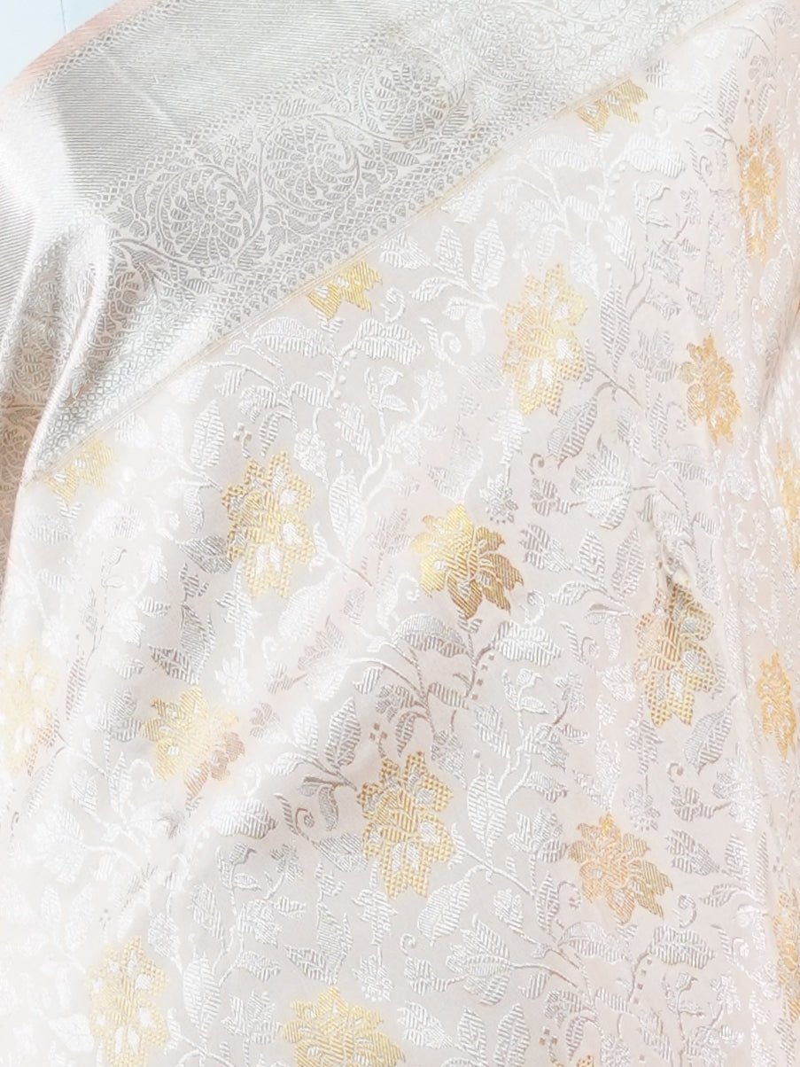 Kanchipuram Silk Ivory 100% Pure Silk - Manoranjitham Weaves - Handloom Store