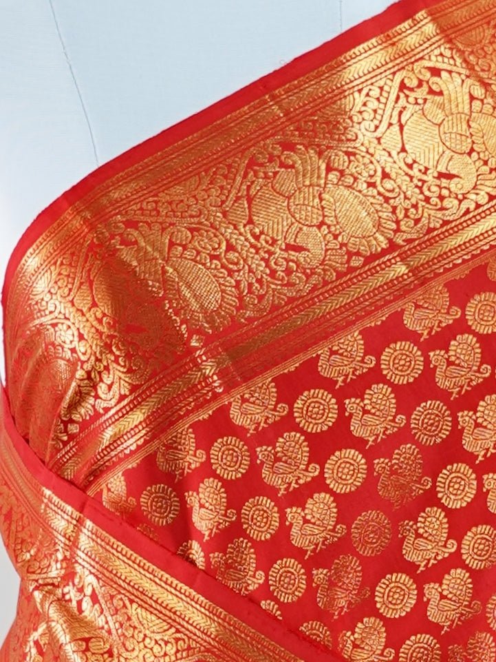 Kanchipuram Silk Red 100% Pure Silk - Manoranjitham Weaves - Handloom Store