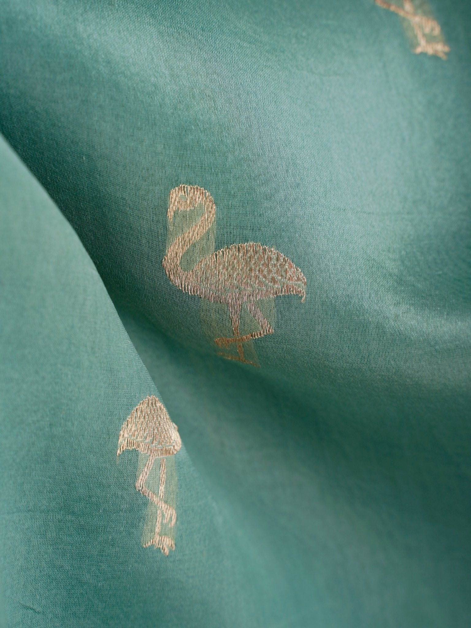 Raw Mango Teal 100% Pure Katan Silk - Manoranjitham Weaves - Handloom Store