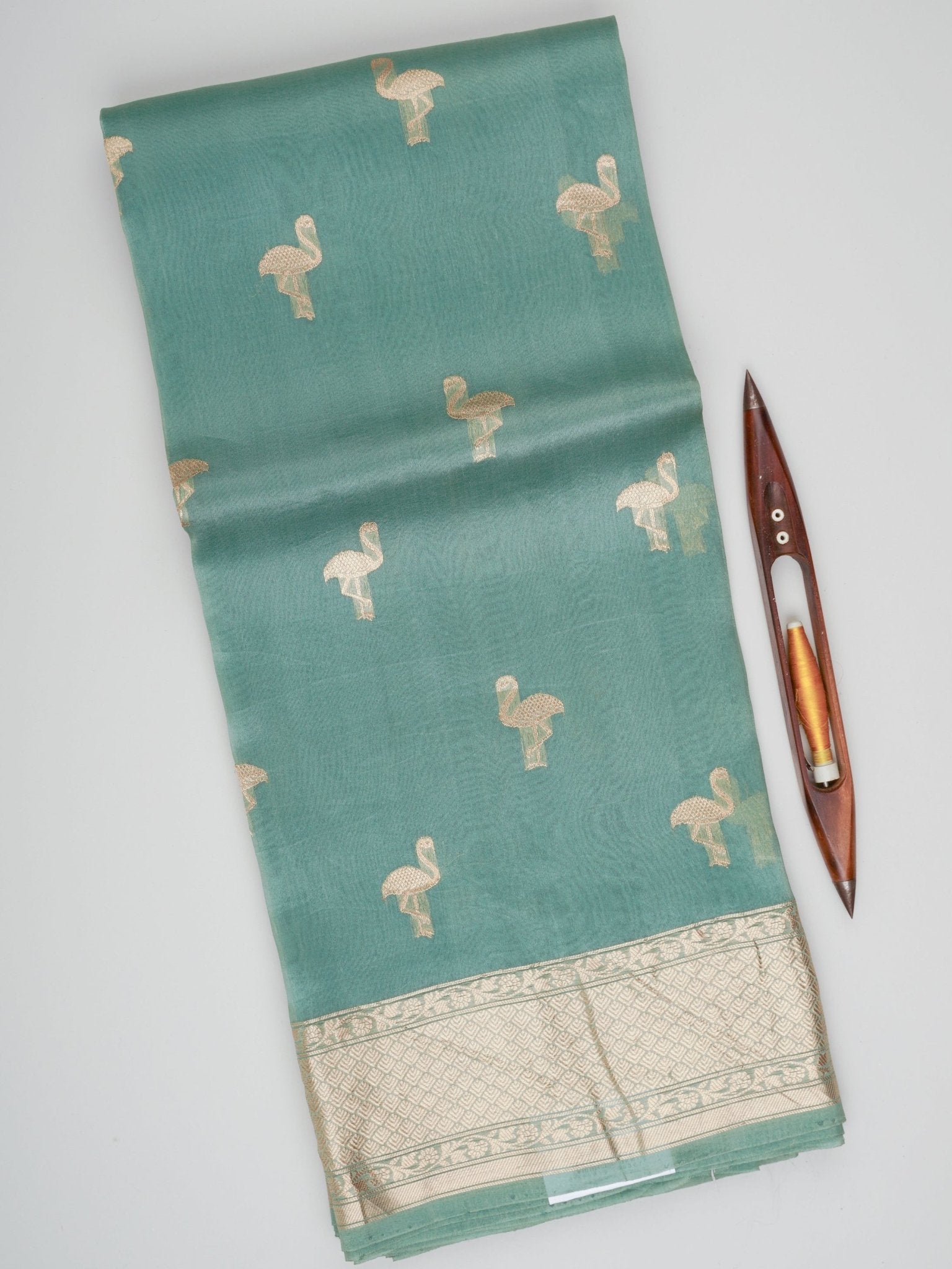 Raw Mango Teal 100% Pure Katan Silk - Manoranjitham Weaves - Handloom Store