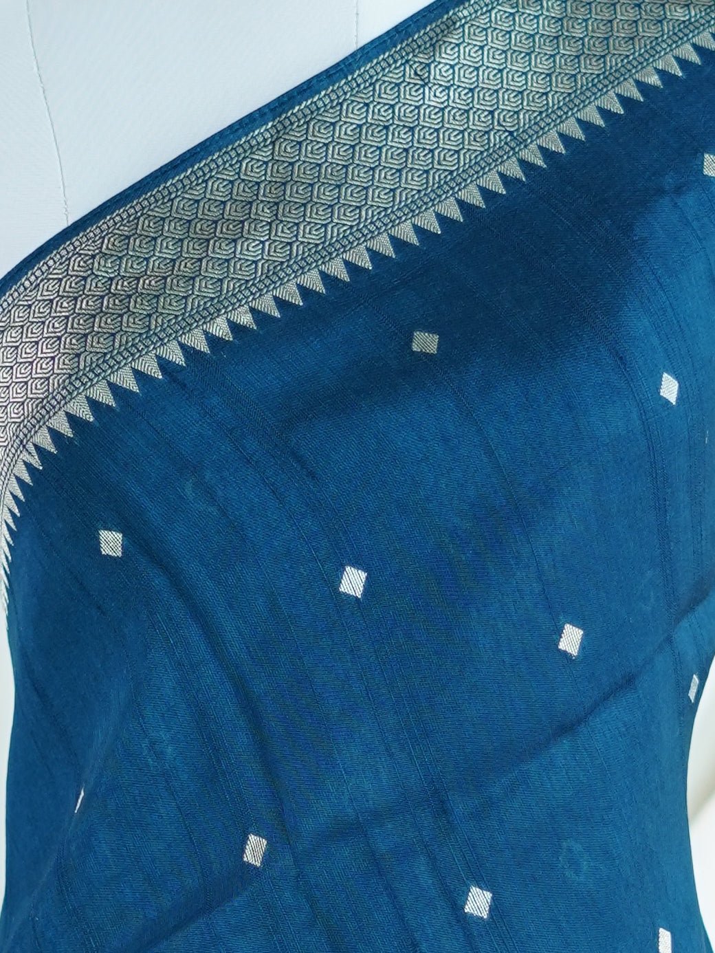 Georgette Peacock Blue Tussar Georgette - Manoranjitham Weaves - Handloom Store