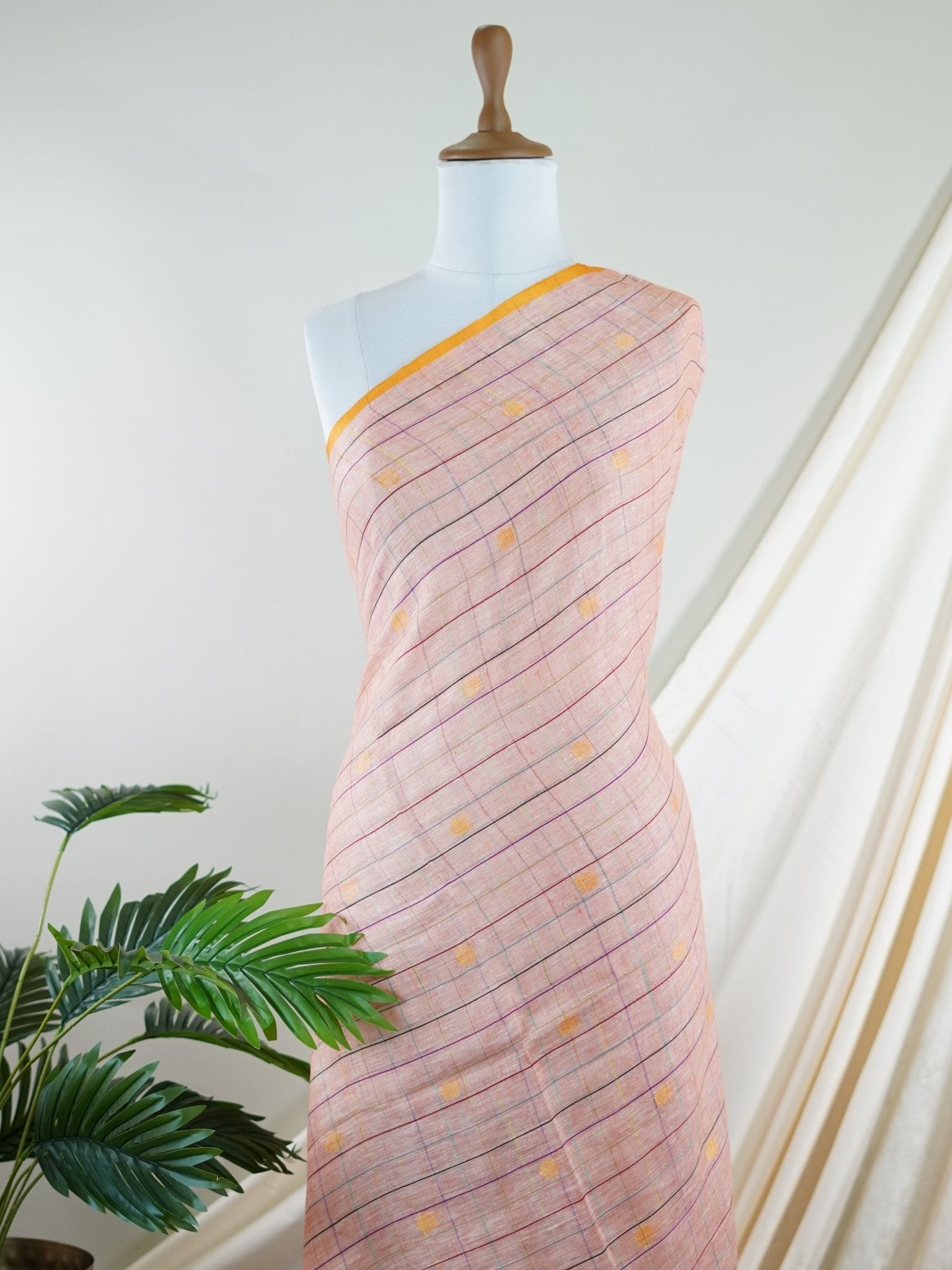 Linen Peach 100% Pure Linen - Manoranjitham Weaves - Handloom Store