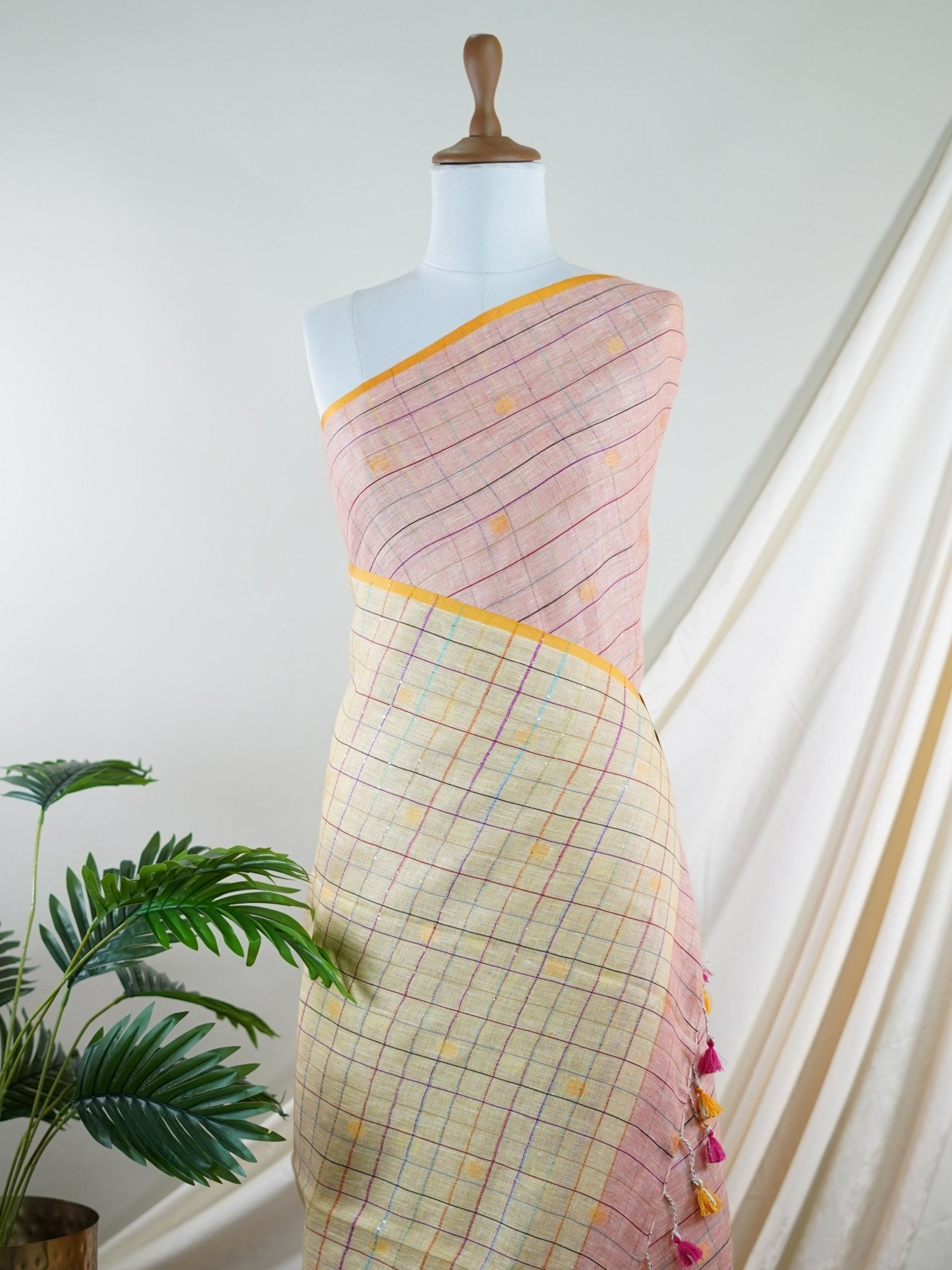 Linen Peach 100% Pure Linen - Manoranjitham Weaves - Handloom Store