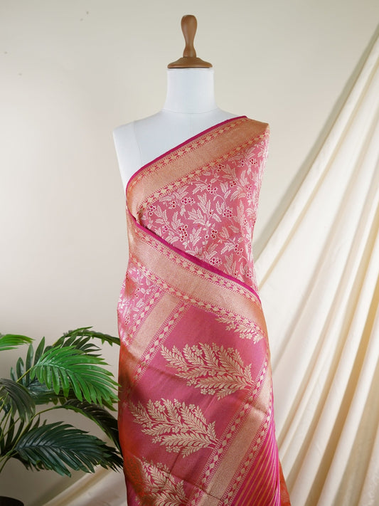 Katan Hot Pink 100% Pure Katan Silk - Manoranjitham Weaves - Handloom Store