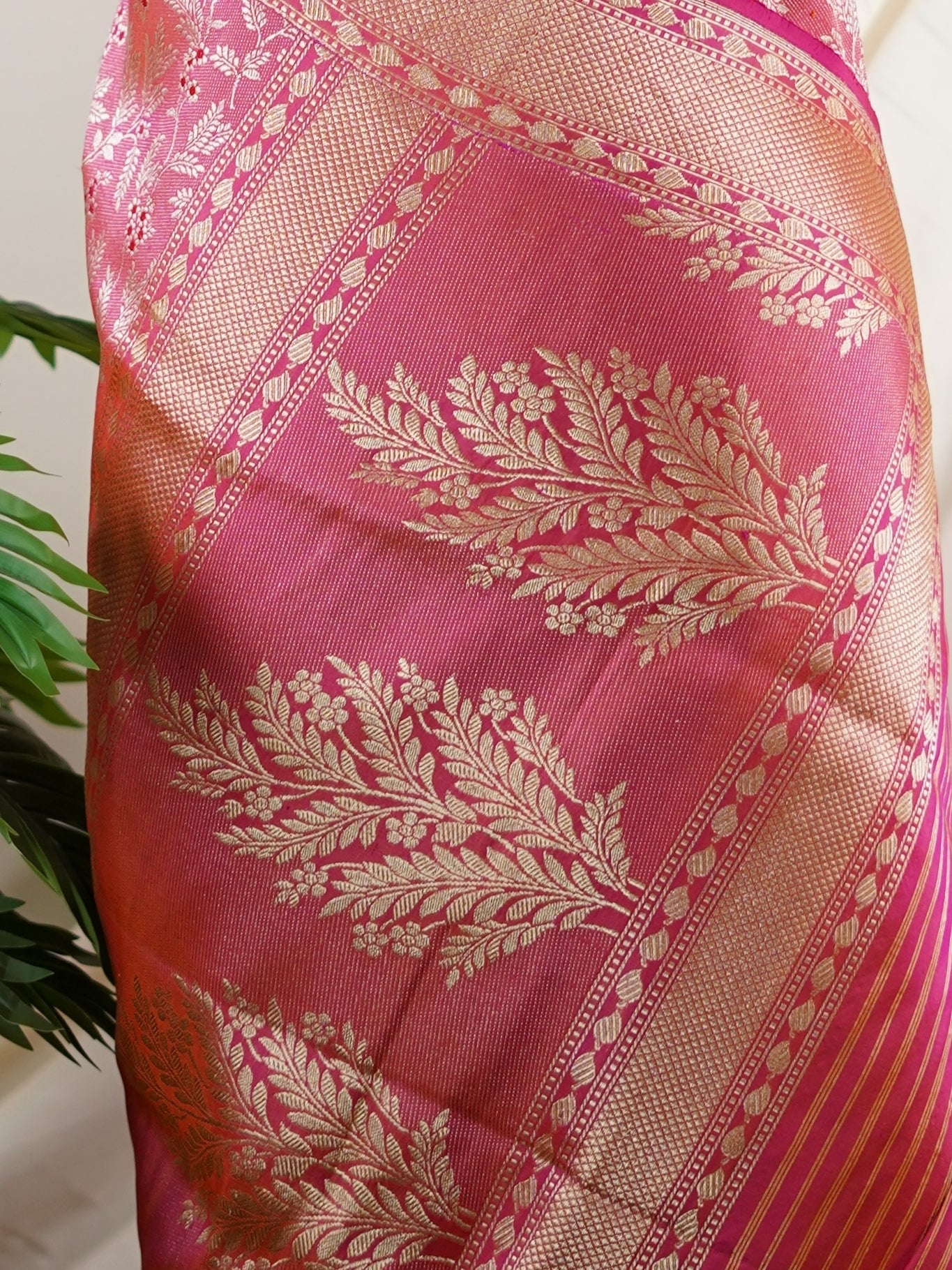 Katan Hot Pink 100% Pure Katan Silk - Manoranjitham Weaves - Handloom Store