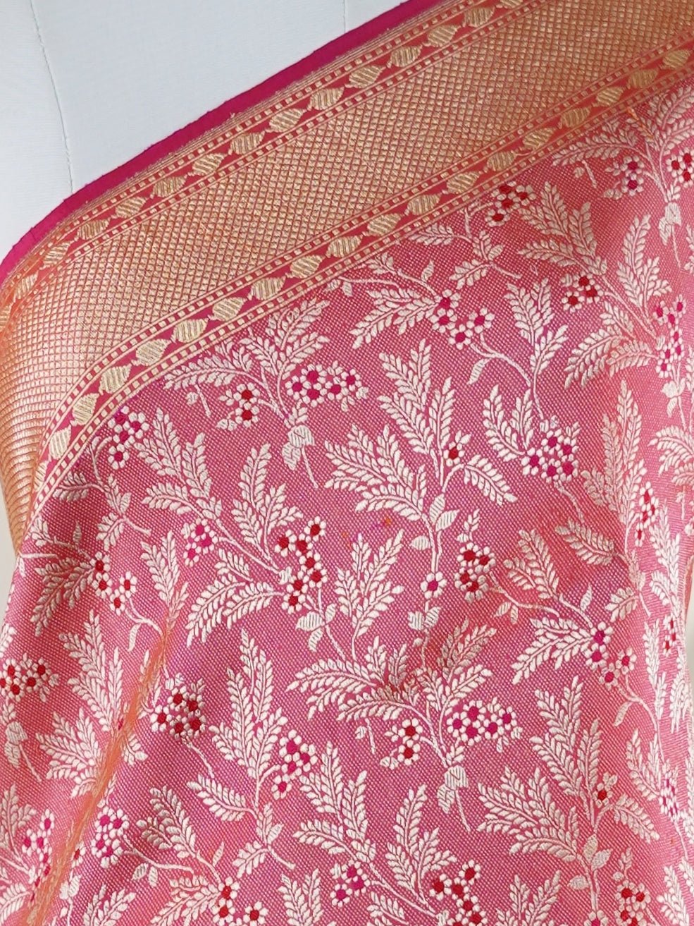 Katan Hot Pink 100% Pure Katan Silk - Manoranjitham Weaves - Handloom Store