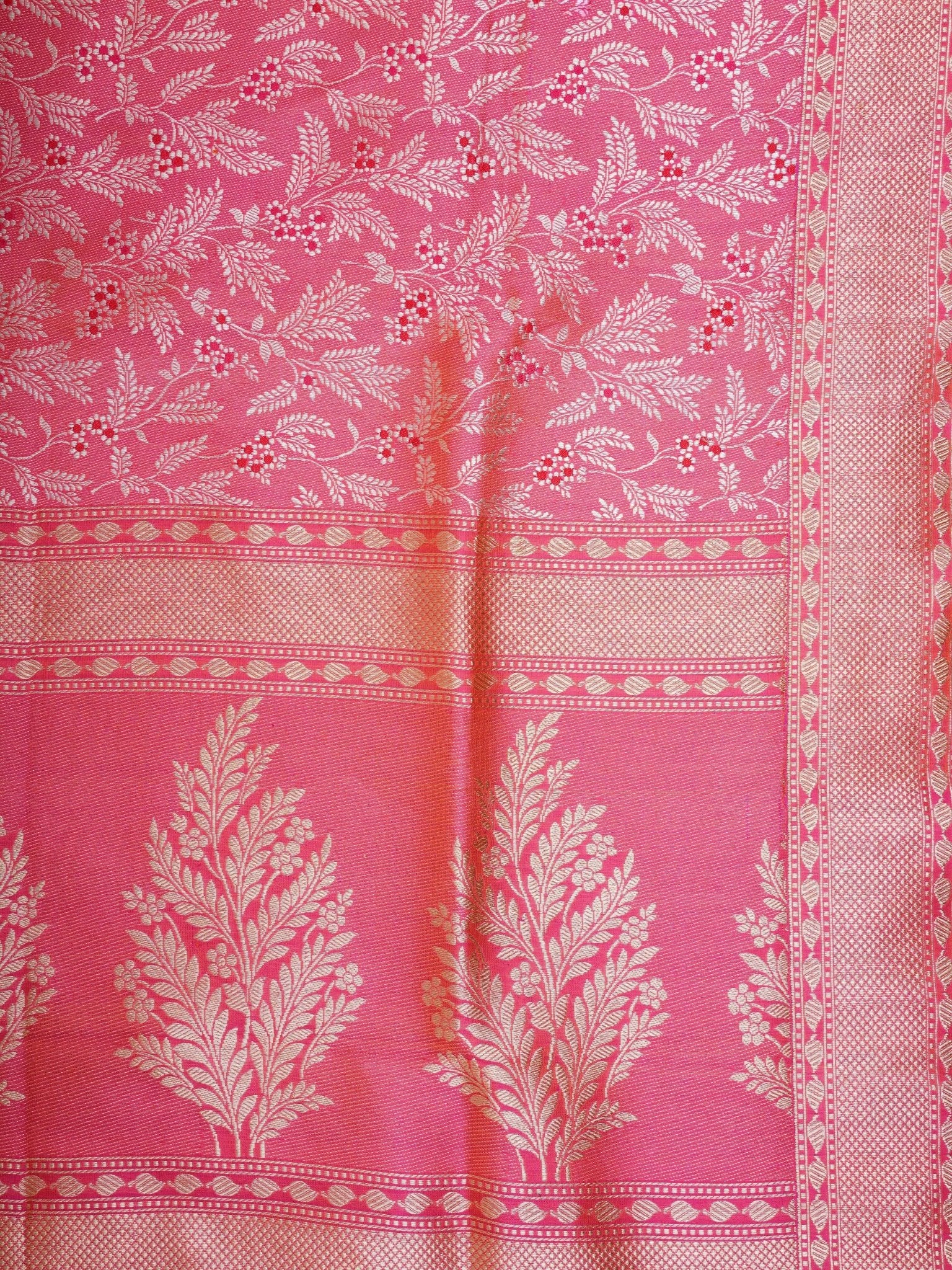 Katan Hot Pink 100% Pure Katan Silk - Manoranjitham Weaves - Handloom Store