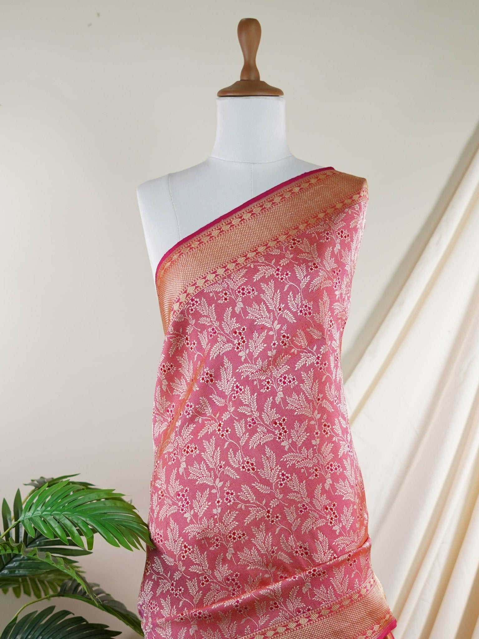 Katan Hot Pink 100% Pure Katan Silk - Manoranjitham Weaves - Handloom Store