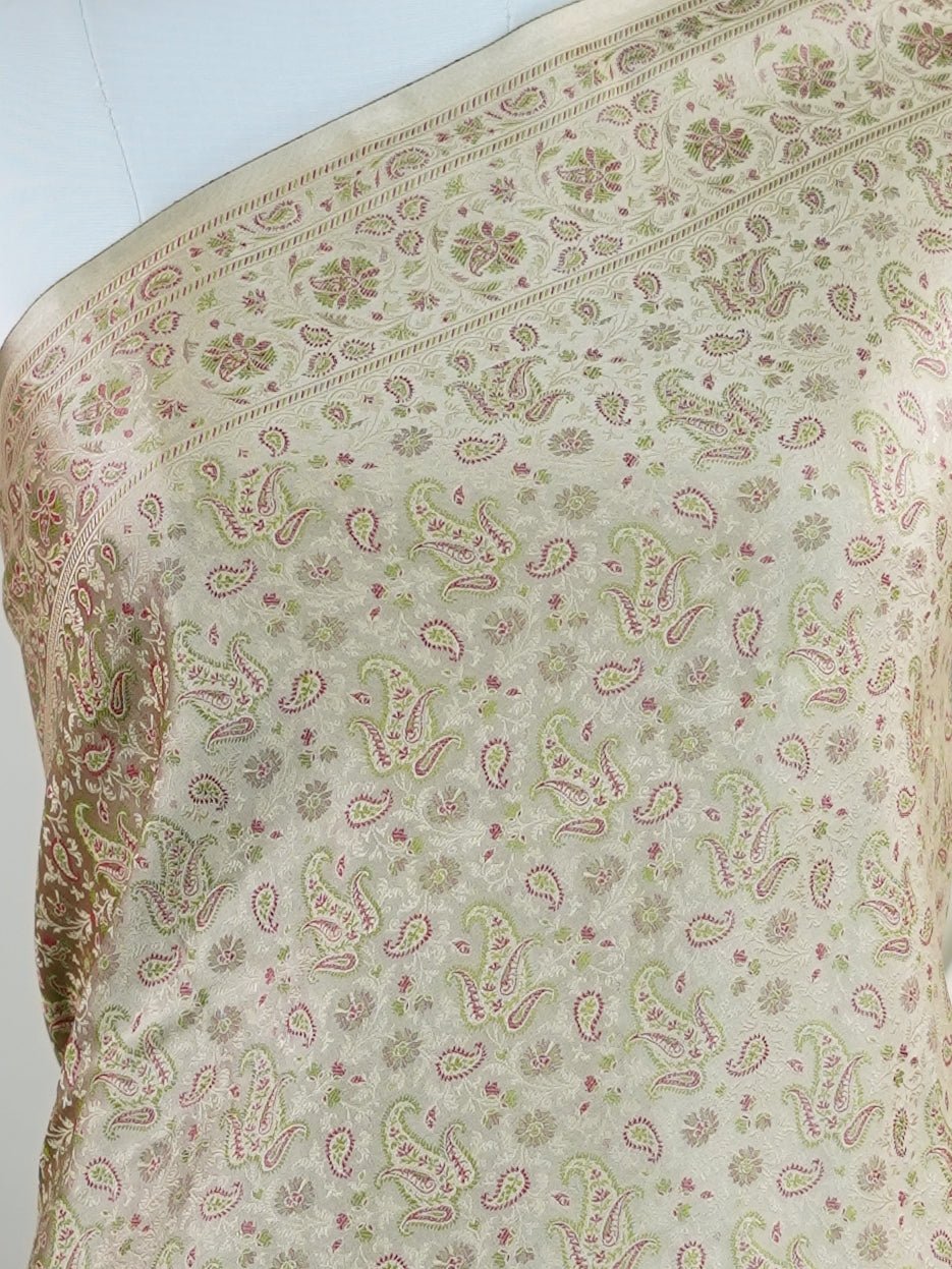 Katan Beige Semi Mushru - Manoranjitham Weaves - Handloom Store