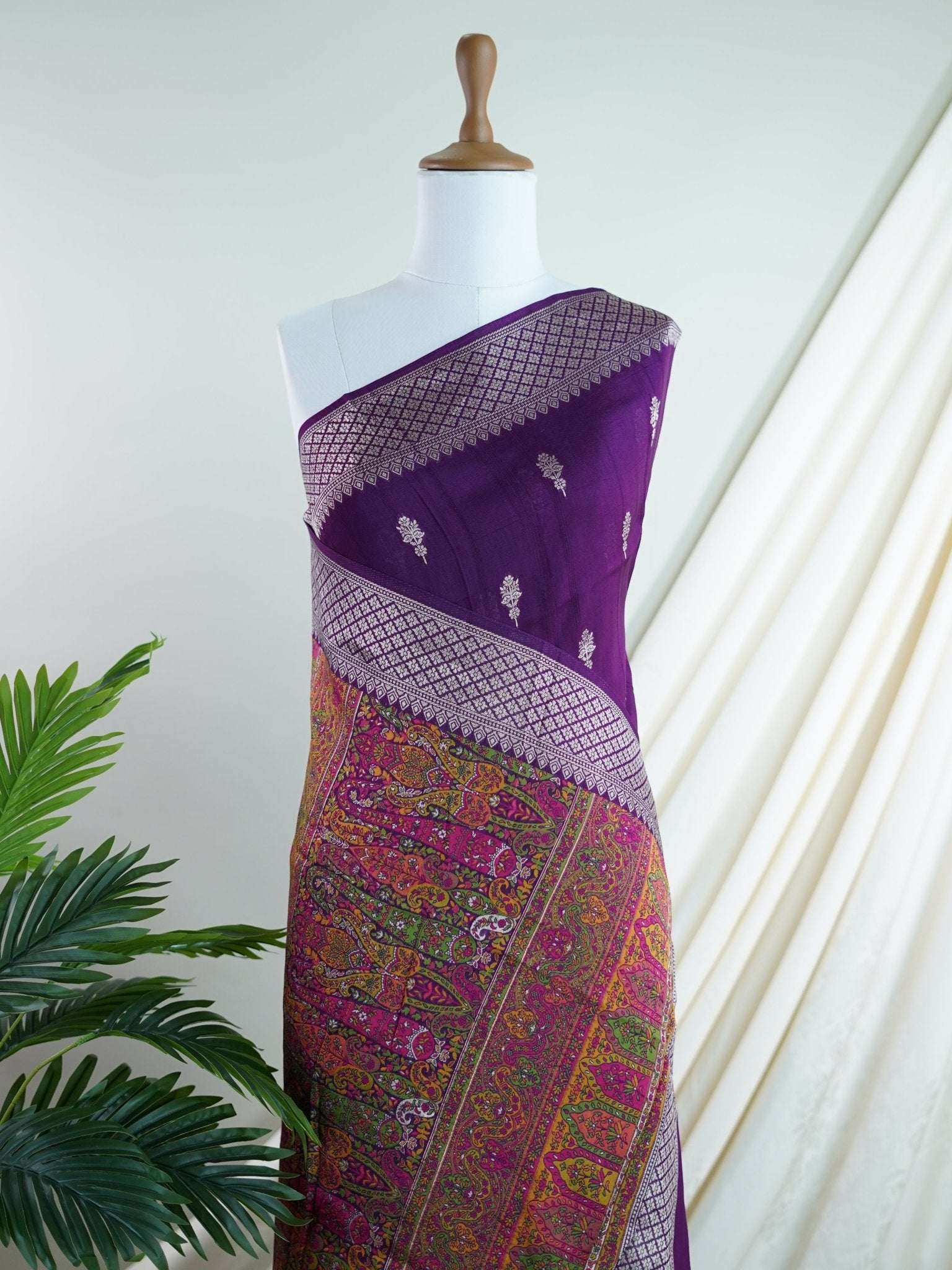 Georgette Magenta Pink Tussar Georgette - Manoranjitham Weaves - Handloom Store