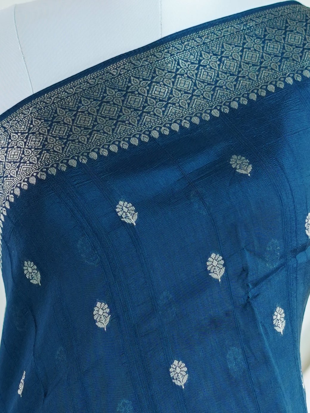 Georgette Blue Tussar Georgette - Manoranjitham Weaves - Handloom Store