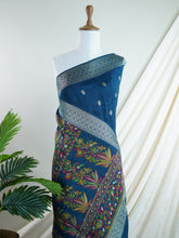 Georgette Blue Tussar Georgette - Manoranjitham Weaves - Handloom Store