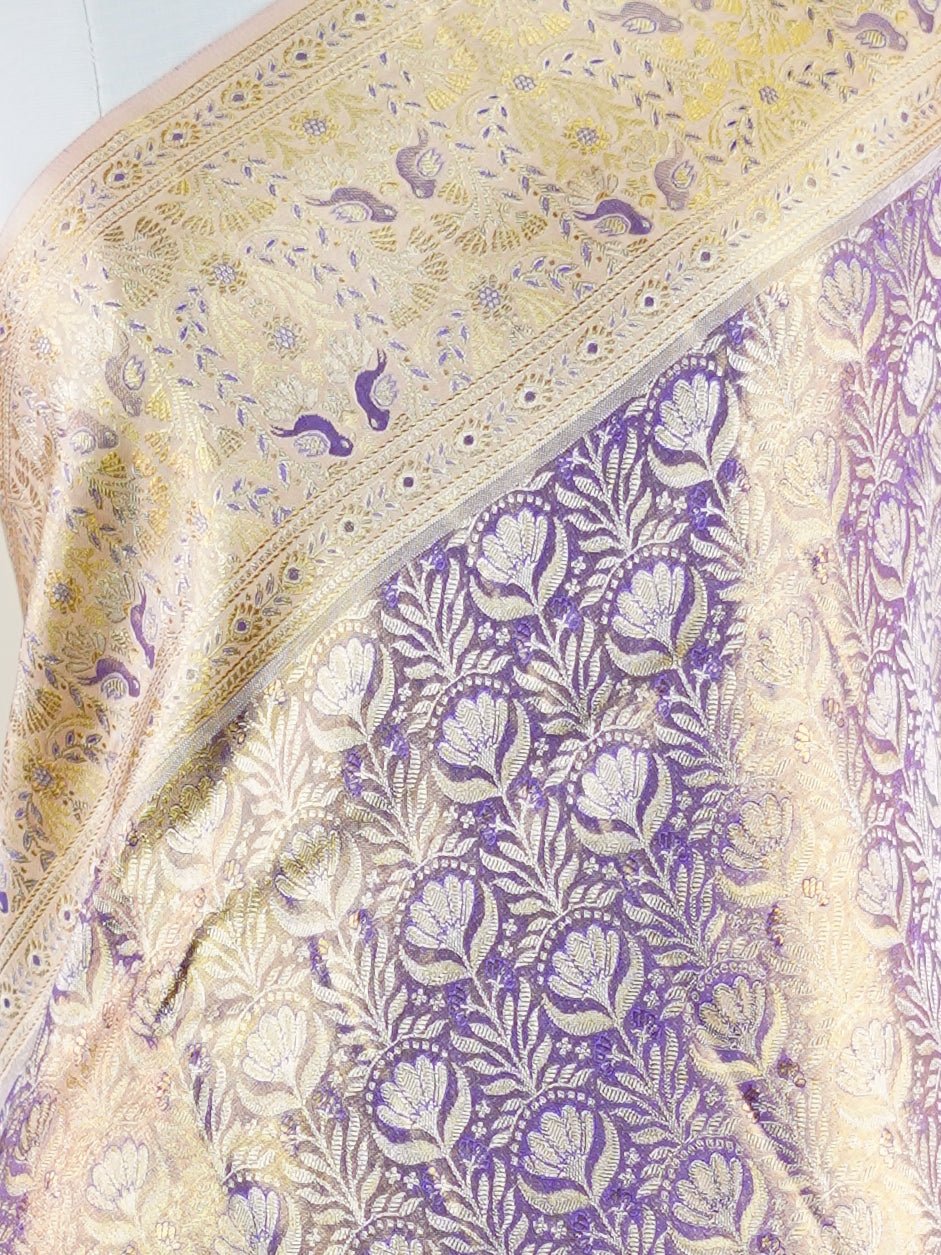 Kanchipuram Silk Lavender 100% Pure Silk - Manoranjitham Weaves - Handloom Store