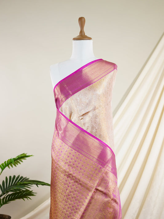 Kanchipuram Silk Light Mauve Peach 100% Pure Silk - Manoranjitham Weaves - Handloom Store