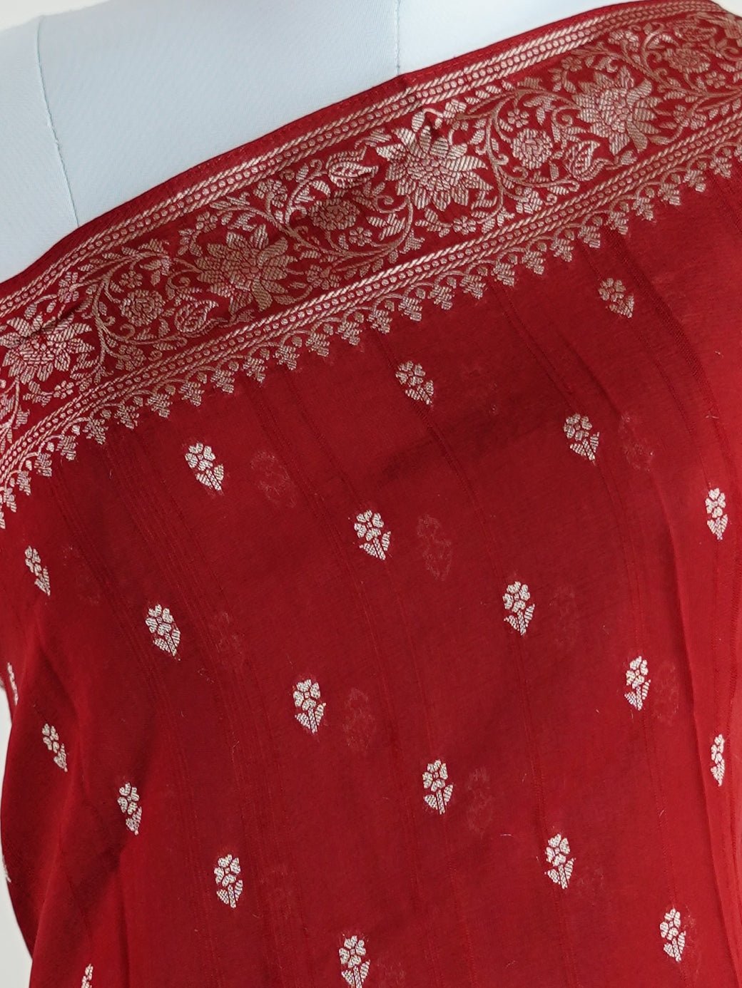 Georgette Red Tussar Georgette - Manoranjitham Weaves - Handloom Store
