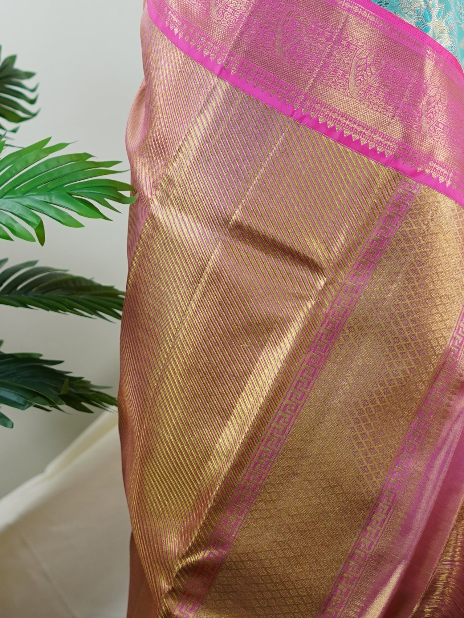 Kanchipuram Silk Turquoise 100% Pure Silk - Manoranjitham Weaves - Handloom Store