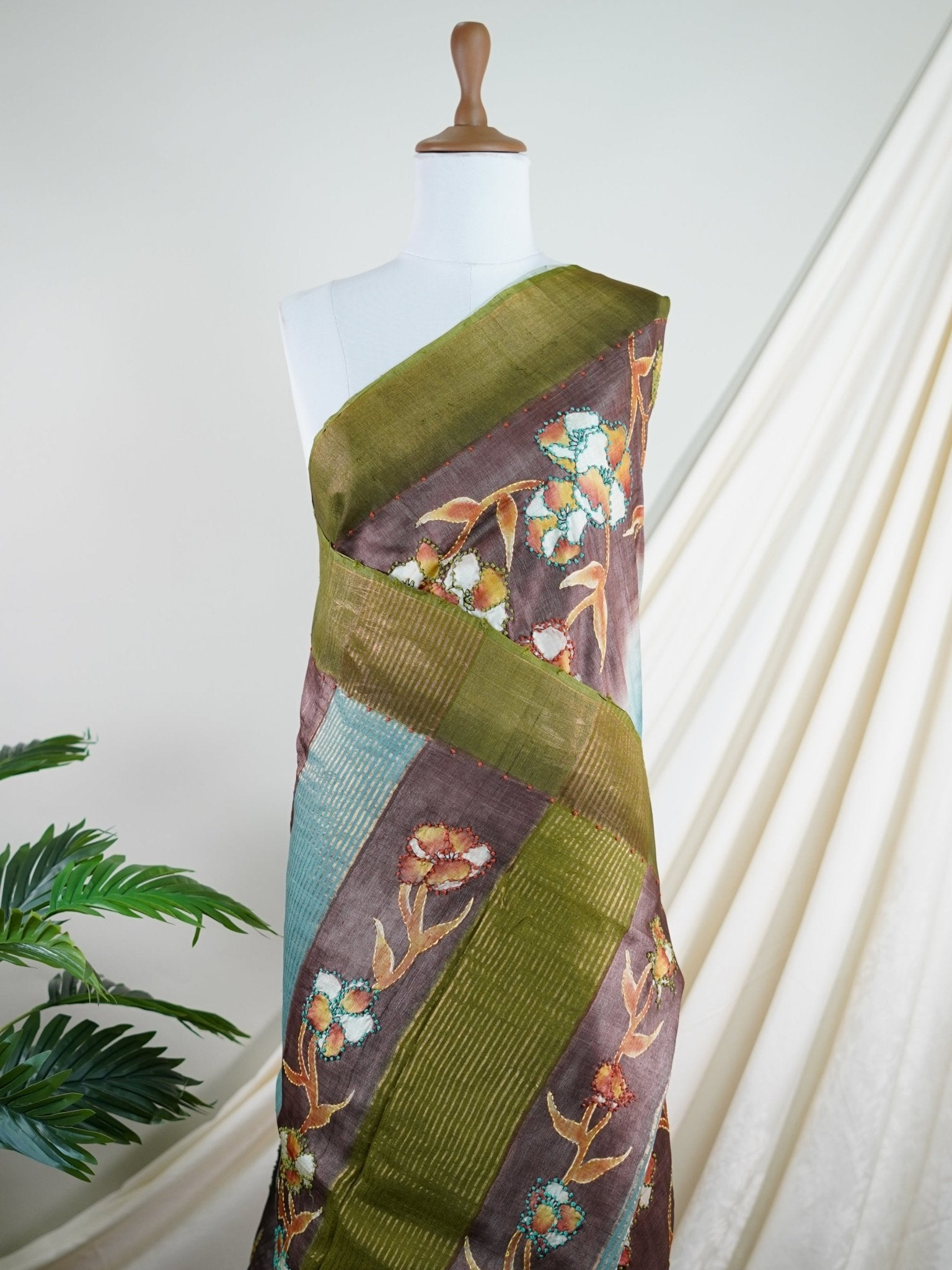 Tussars Mocha 100% Pure Tussar - Manoranjitham Weaves - Handloom Store