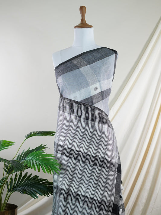 Linen Black 100% Pure Linen - Manoranjitham Weaves - Handloom Store