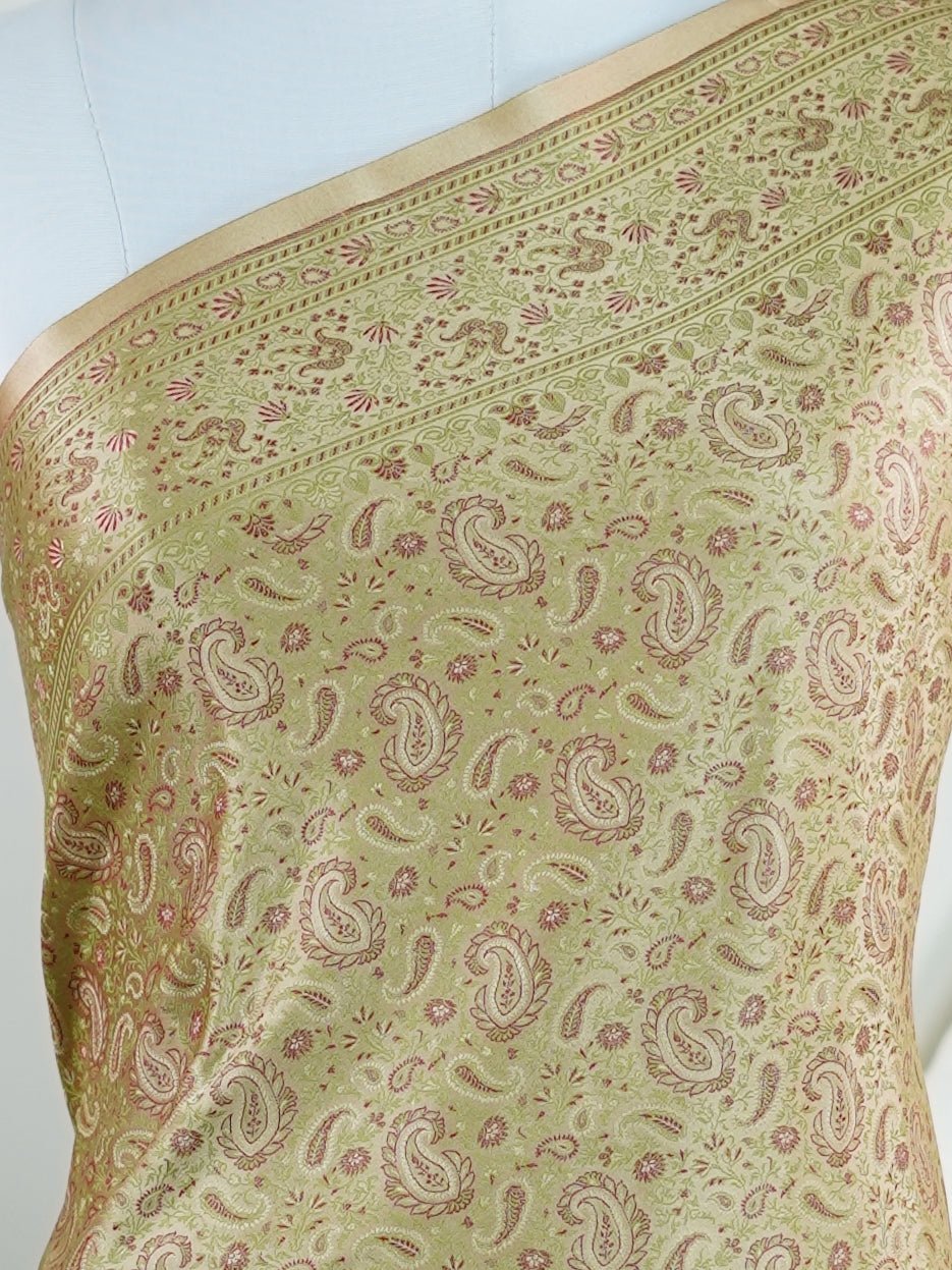 Katan Beige Semi Mushru - Manoranjitham Weaves - Handloom Store