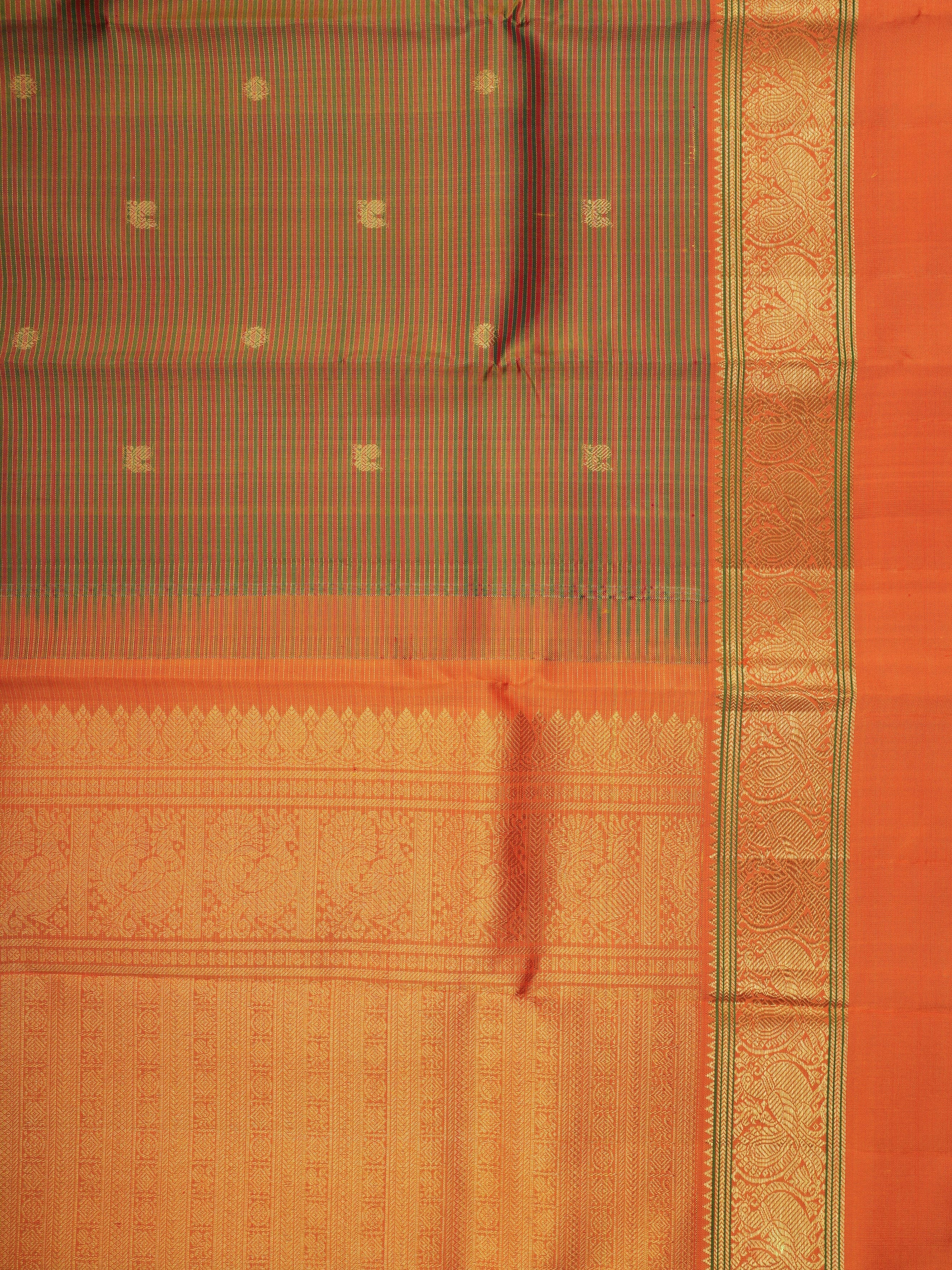 Kanchipuram Silk Green 100% Pure Silk - Manoranjitham Weaves - Handloom Store