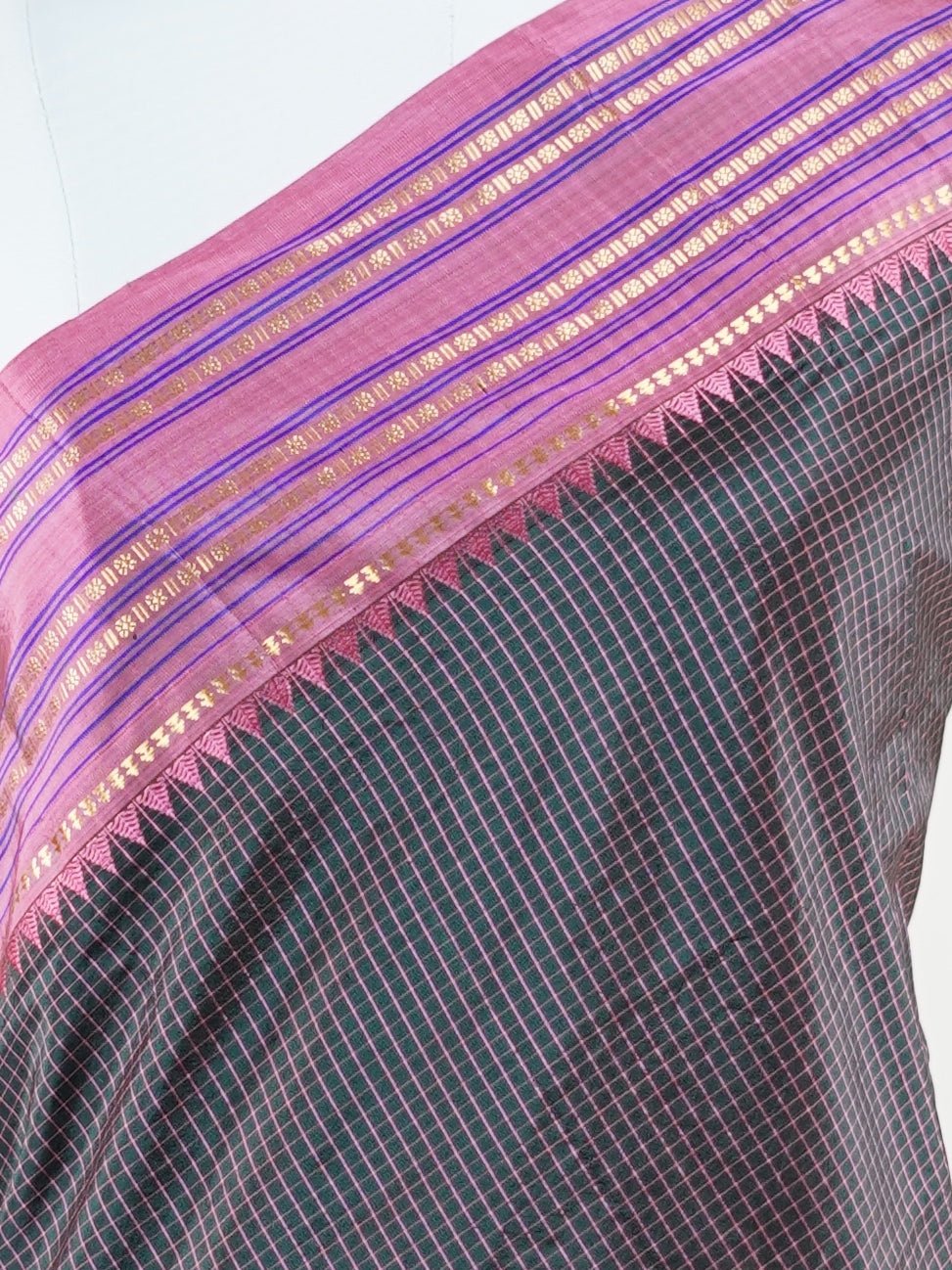Narayanpet Black 100% Pure Silk - Manoranjitham Weaves - Handloom Store