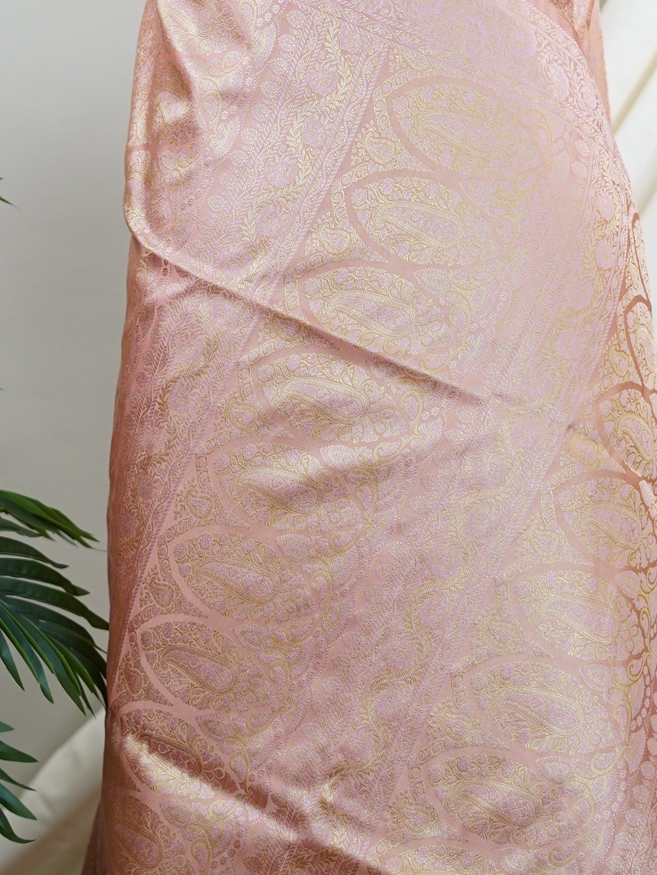 Katan Peach Semi Mushru - Manoranjitham Weaves - Handloom Store