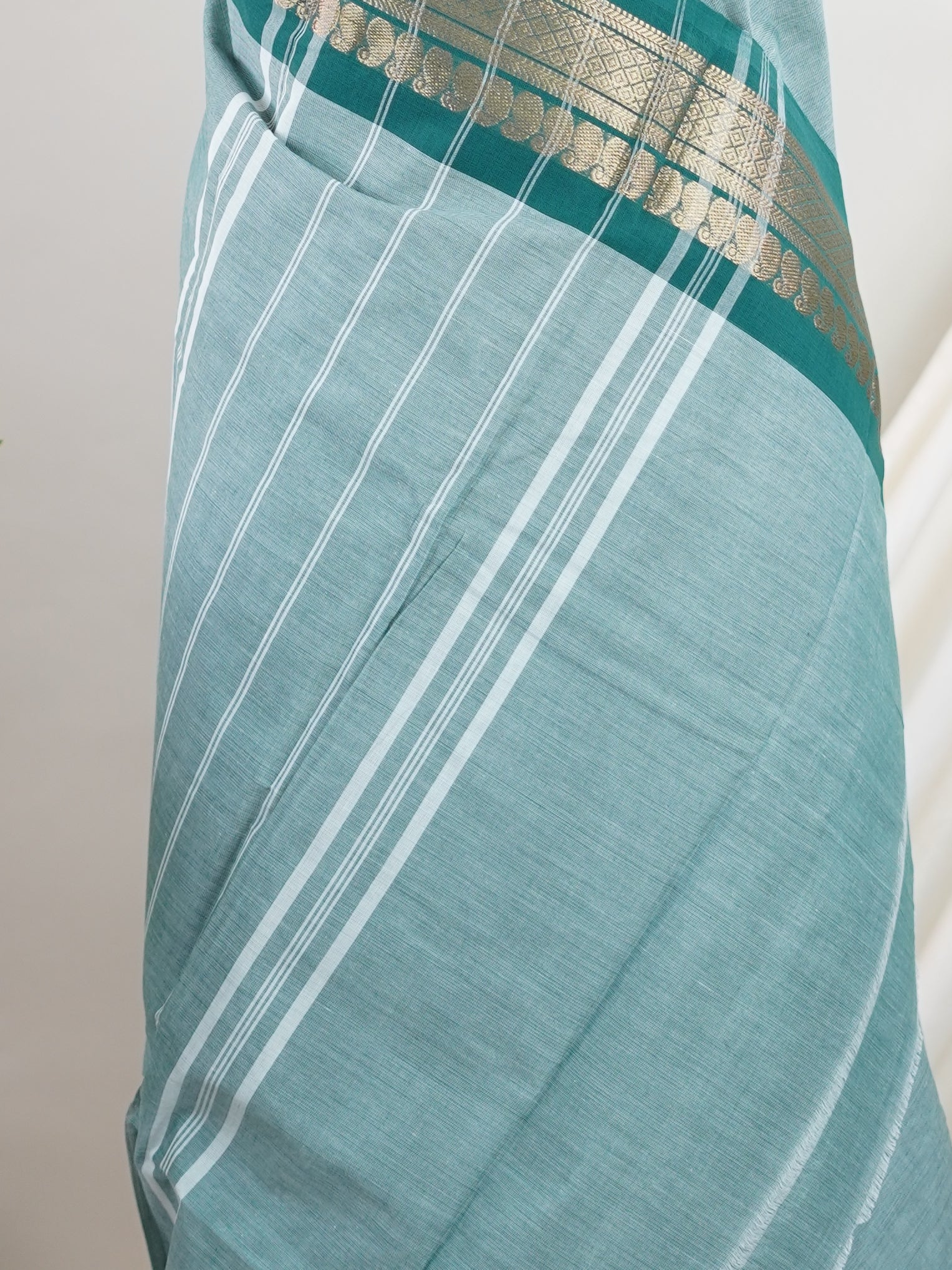 Kanchipuram Cottons Green 100% Pure Cotton - Manoranjitham Weaves - Handloom Store