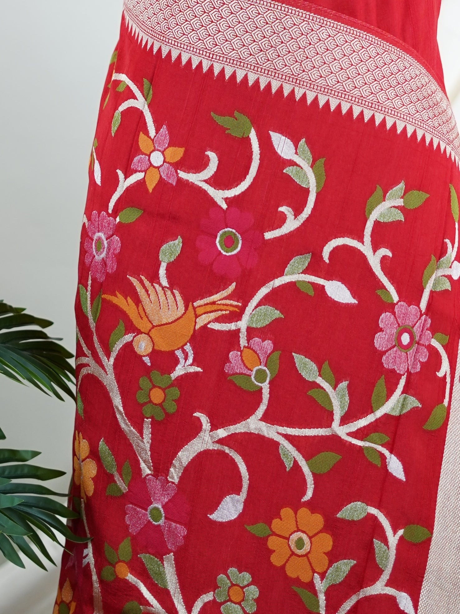 Georgette Red Tussar Georgette - Manoranjitham Weaves - Handloom Store