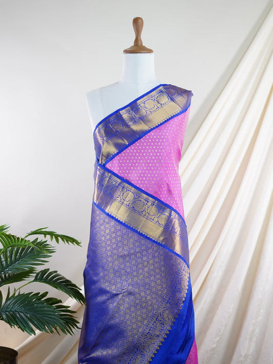 Kanchipuram Silk Pink 100% Pure Silk - Manoranjitham Weaves - Handloom Store