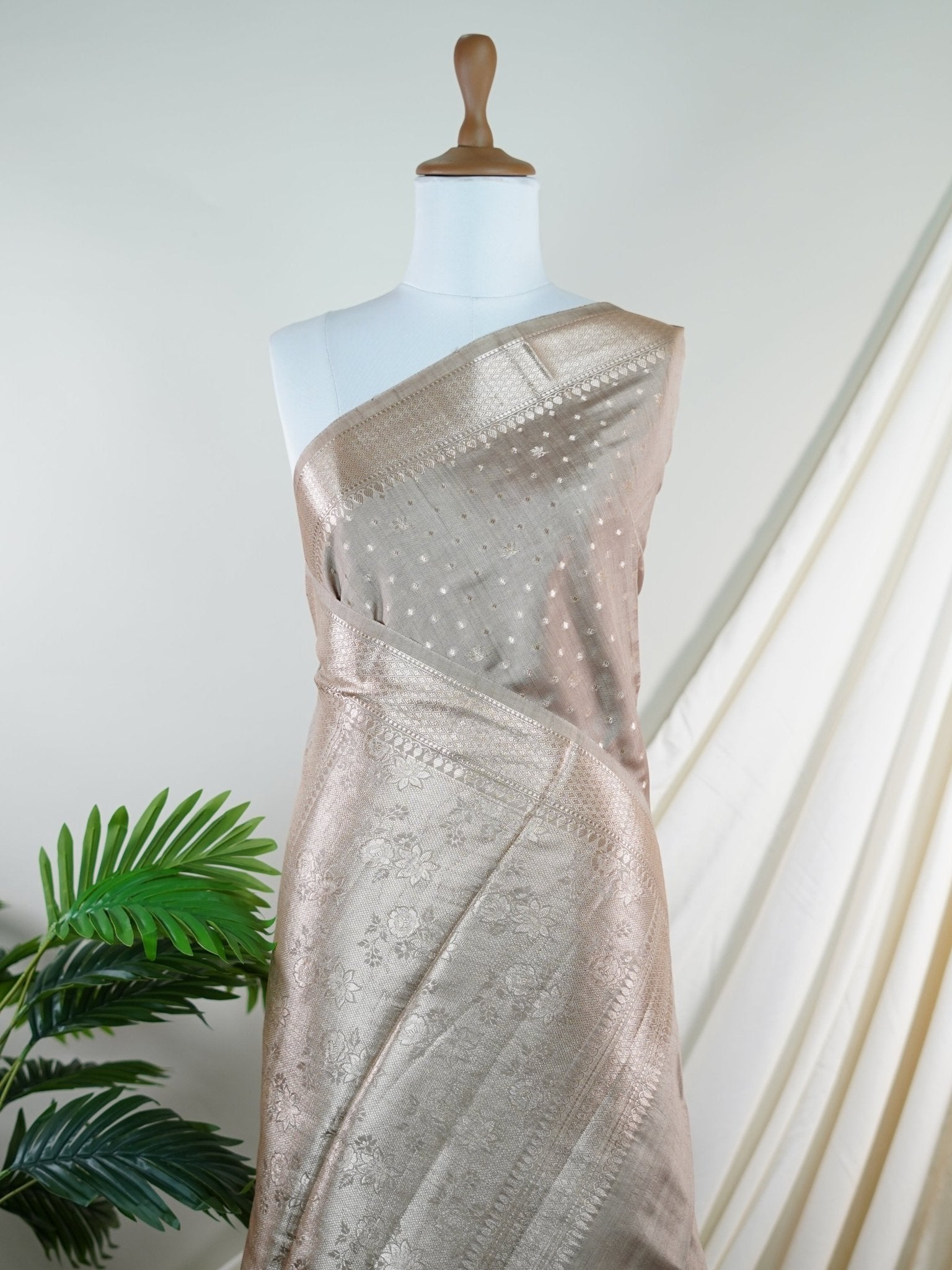 Chiniya Silk Brown 100% Pure Katan Soft Silk - Manoranjitham Weaves - Handloom Store