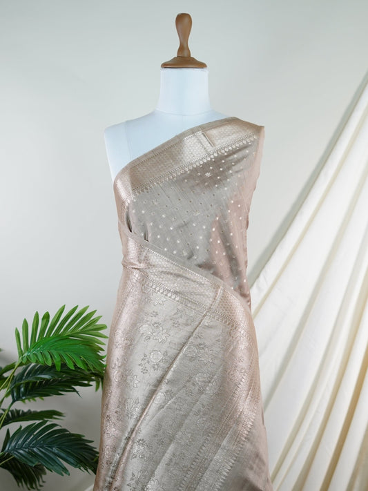 Chiniya Silk Brown 100% Pure Katan Soft Silk - Manoranjitham Weaves - Handloom Store