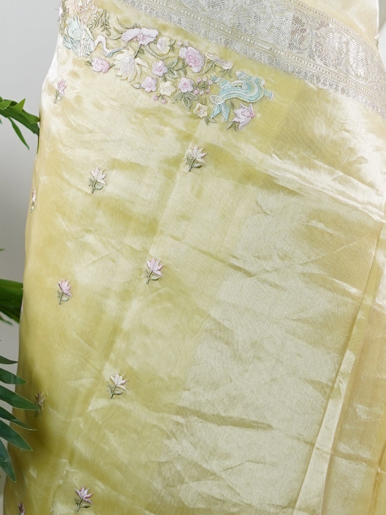 Tissue Yellow 100% Pure Tissue - Manoranjitham Weaves - Handloom Store